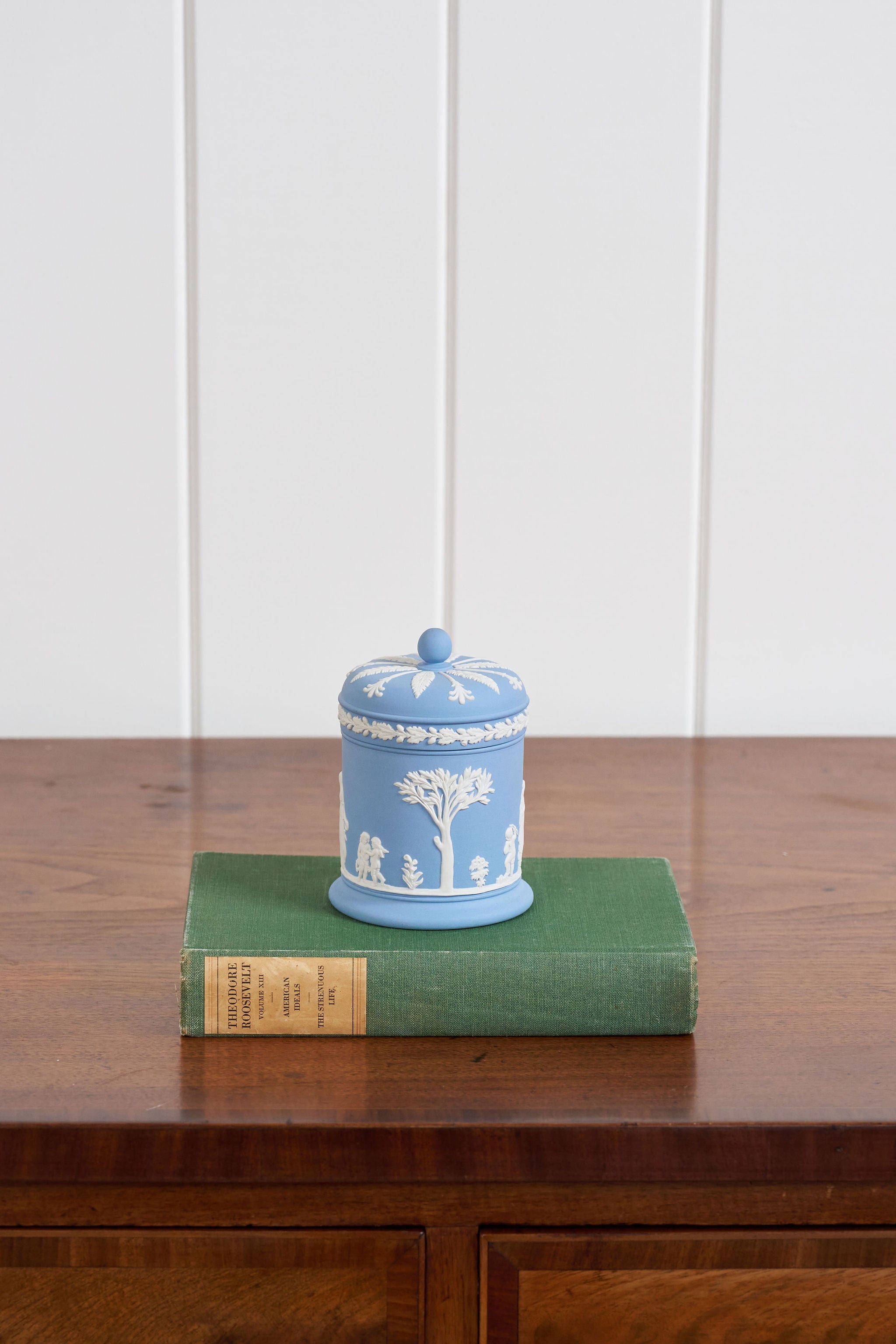 Vintage Wedgwood Blue Jasperware Lidded Container with Base Plate