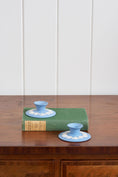 Load image into Gallery viewer, PAIR Vintage 1979 Wedgwood Blue Jasperware Candle Holders
