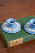Load image into Gallery viewer, PAIR Vintage 1979 Wedgwood Blue Jasperware Candle Holders
