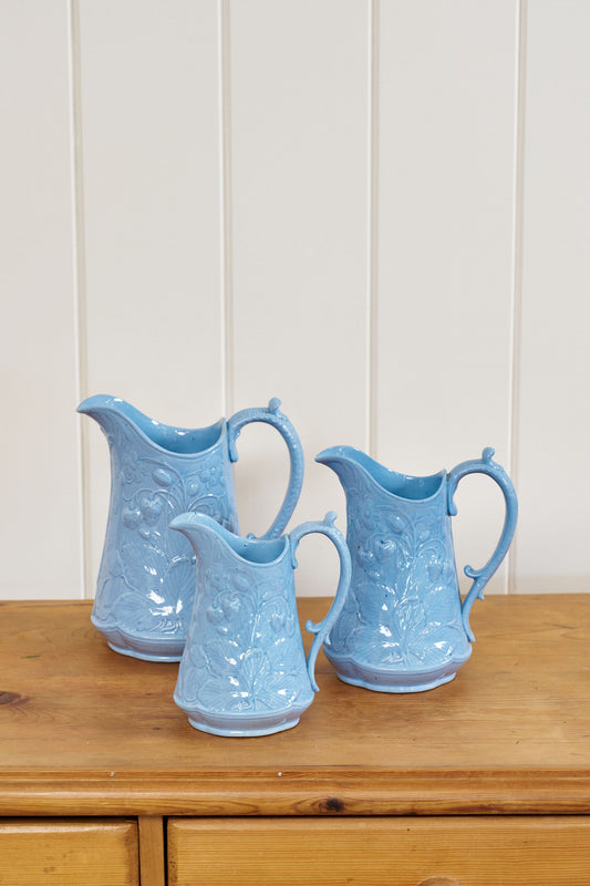 6” Victorian Blue Glazed Jasperware Jug with Strawberry Relief Motif