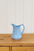 Load image into Gallery viewer, 8” Victorian Blue Glazed Jasperware Jug with Strawberry Relief Motif
