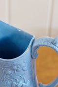 Load image into Gallery viewer, 8” Victorian Blue Glazed Jasperware Jug with Strawberry Relief Motif
