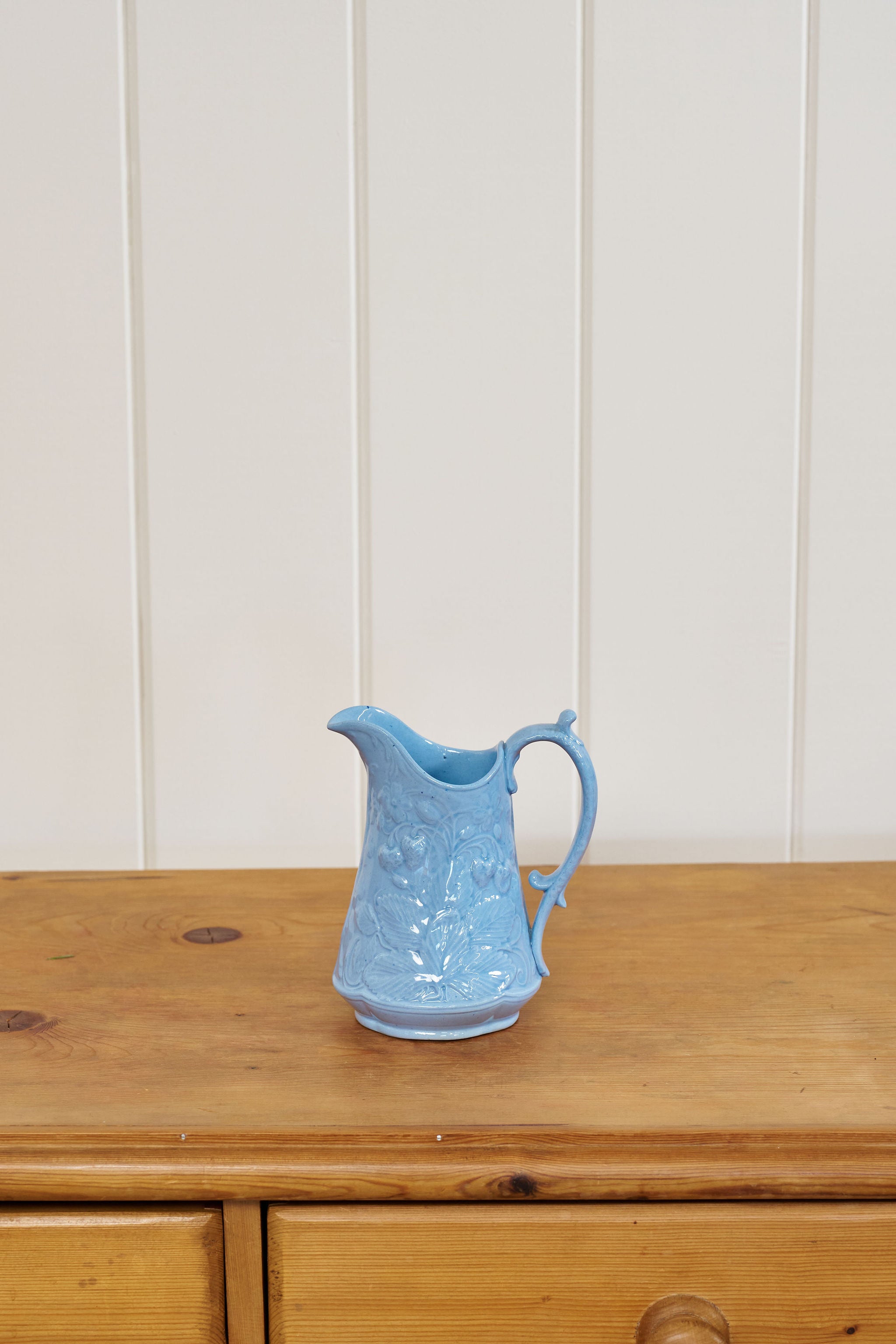 6” Victorian Blue Glazed Jasperware Jug with Strawberry Relief Motif