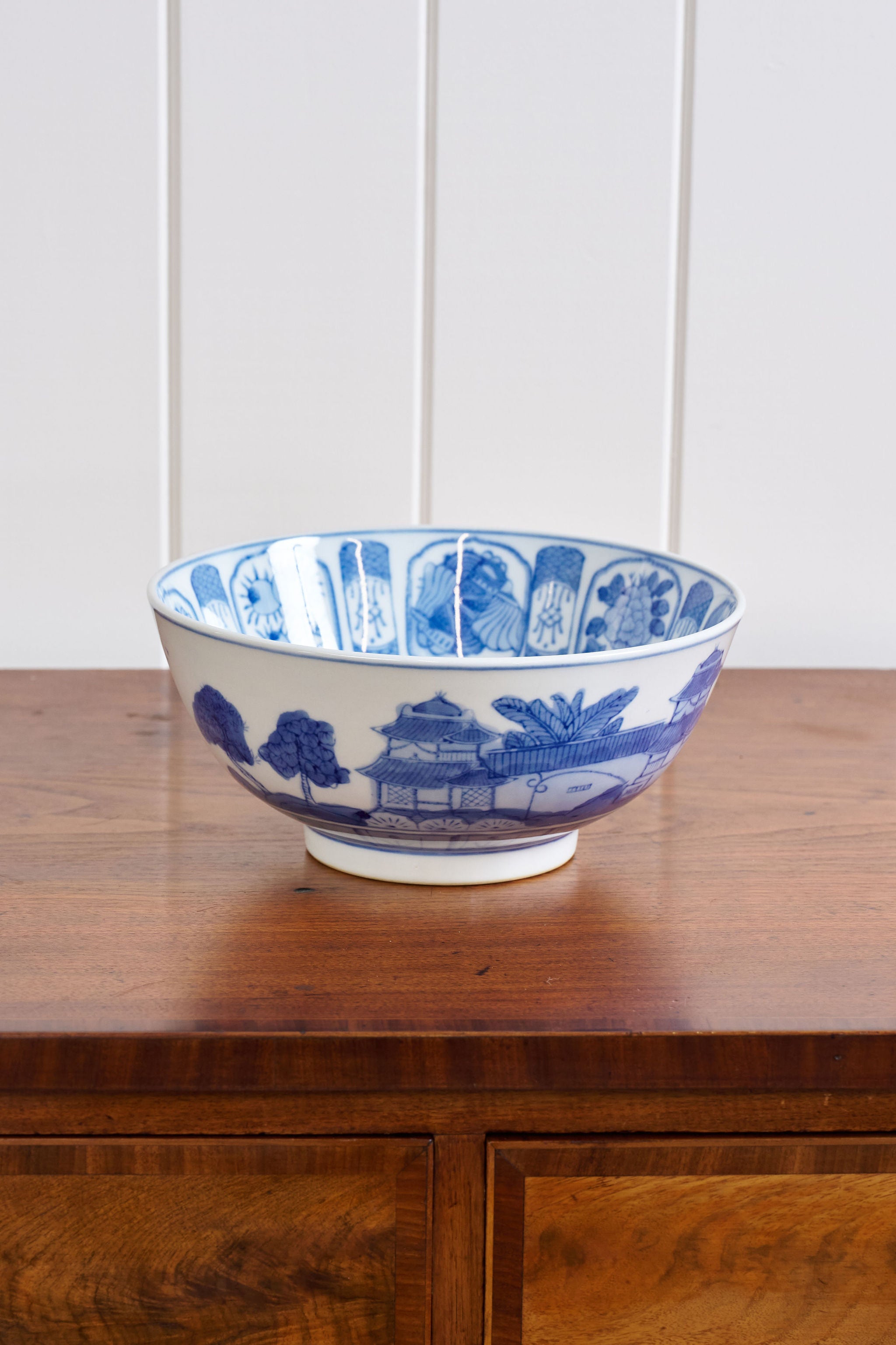 Vintage Blue + White Patterned Chinese Bowl