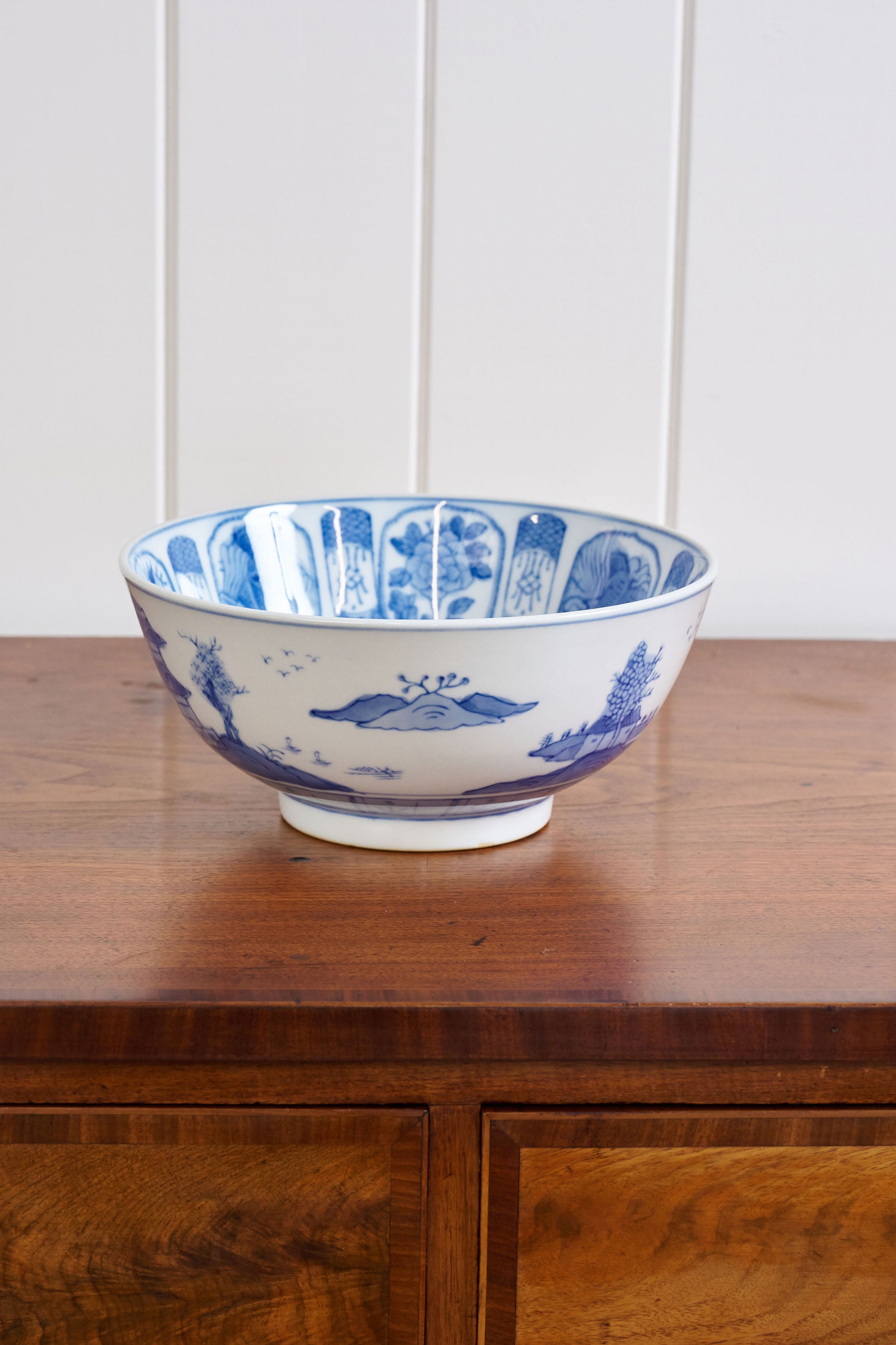 Vintage Blue + White Patterned Chinese Bowl