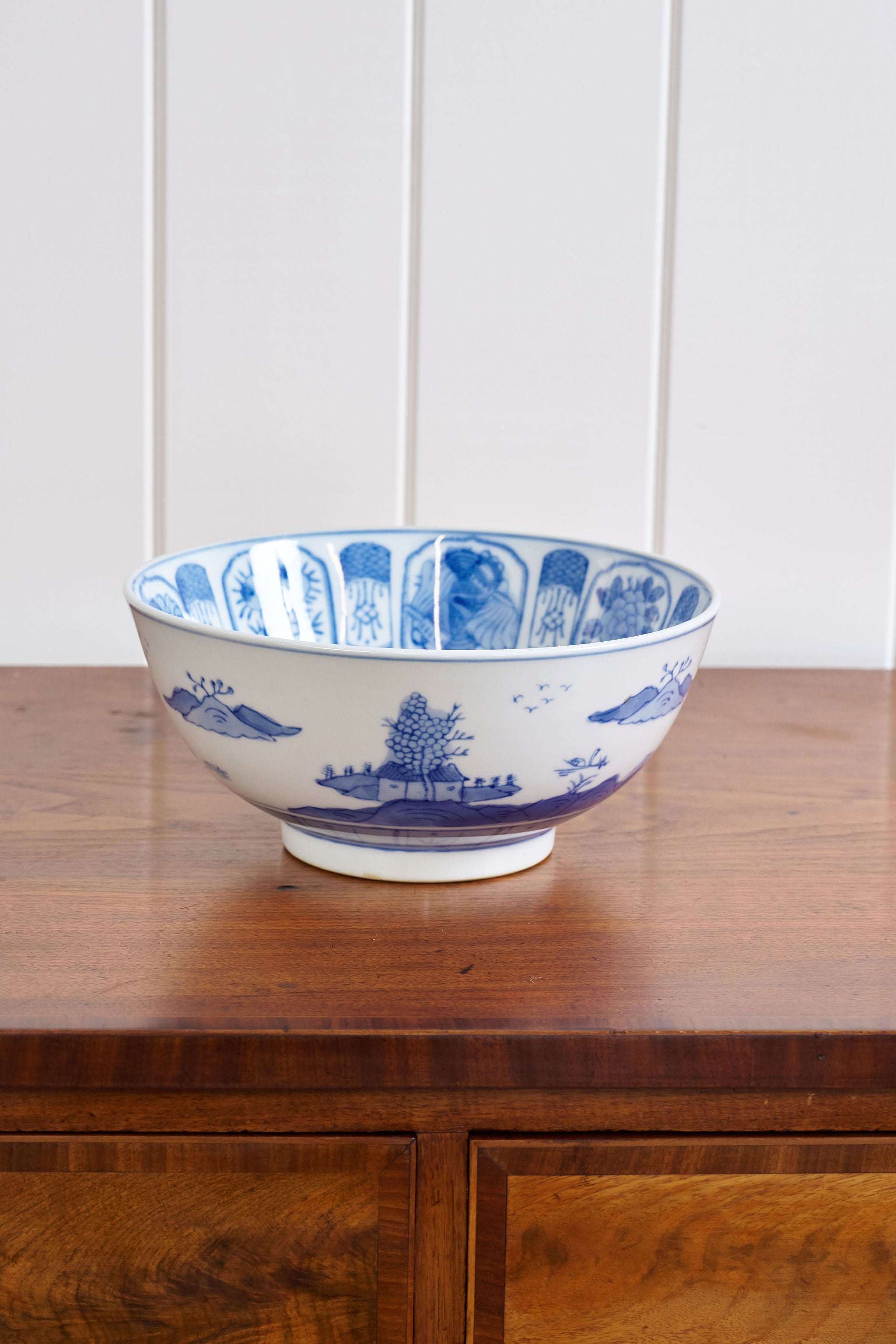 Vintage Blue + White Patterned Chinese Bowl