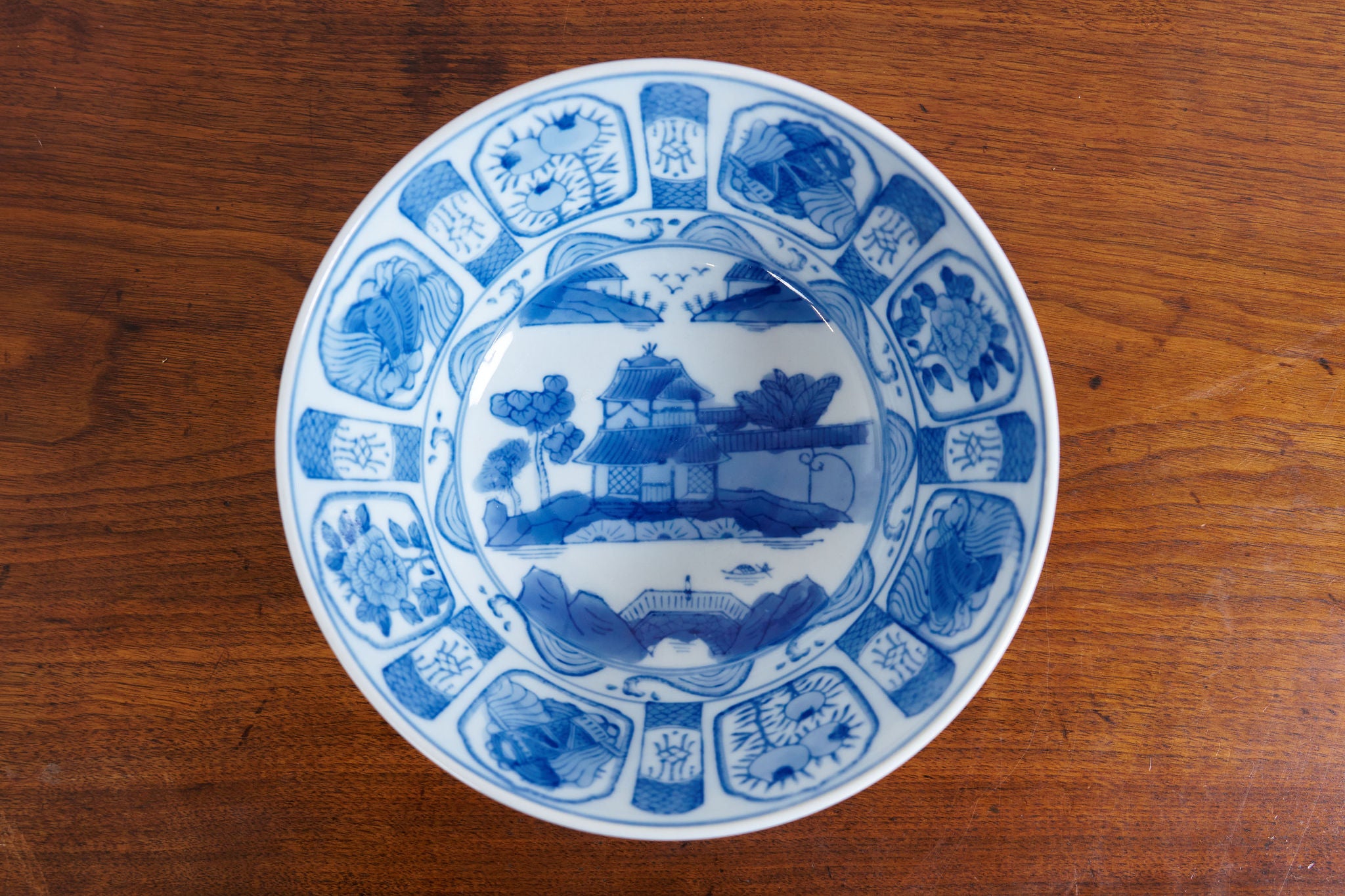 Vintage Blue + White Patterned Chinese Bowl