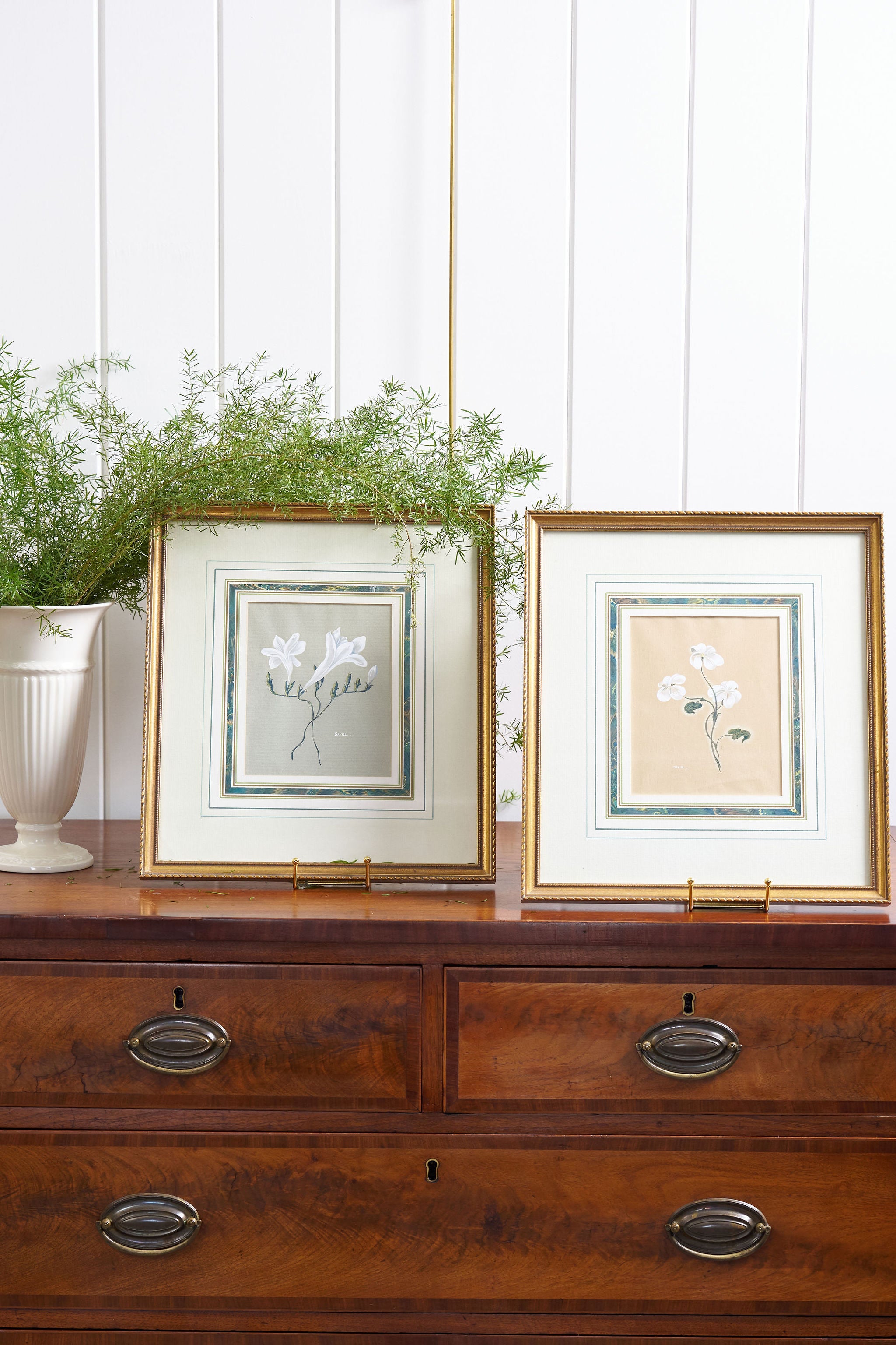 SET of 2 | Hand Painted Florals with Marbled Mats