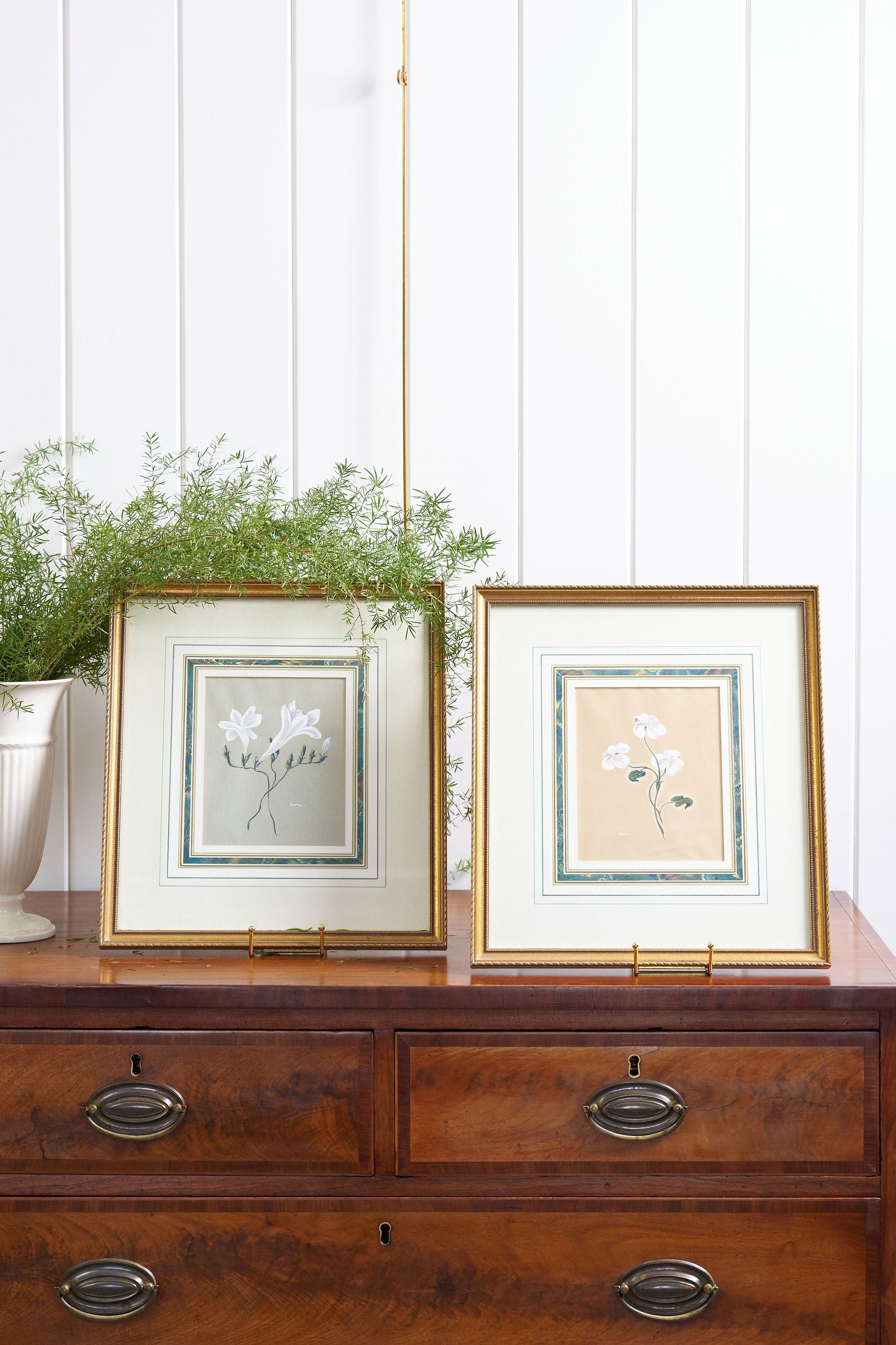 SET of 2 | Hand Painted Florals with Marbled Mats