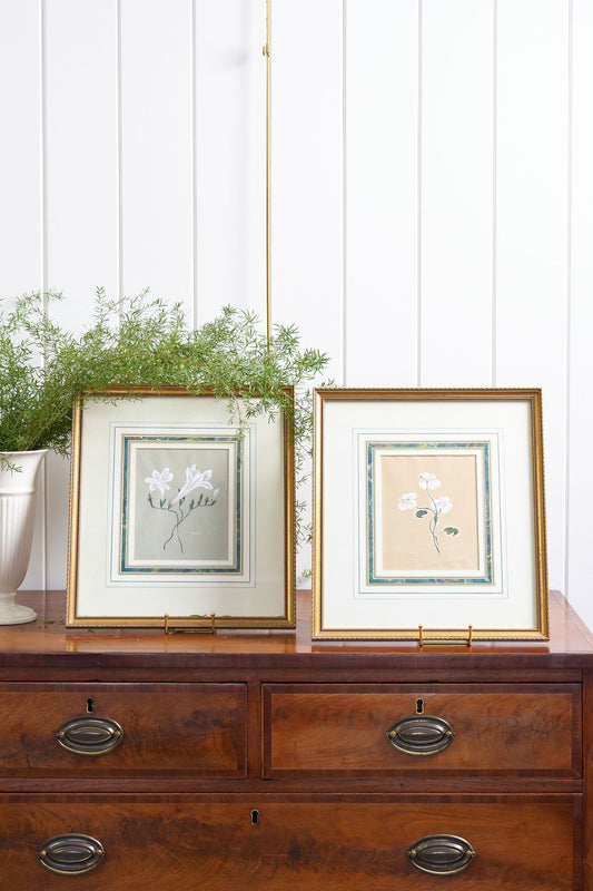 SET of 2 | Hand Painted Florals with Marbled Mats
