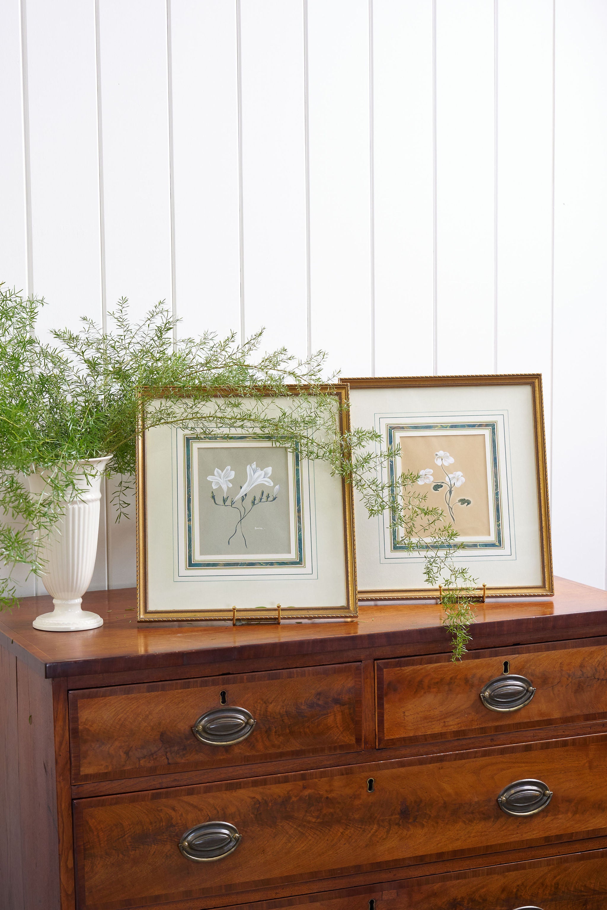 SET of 2 | Hand Painted Florals with Marbled Mats