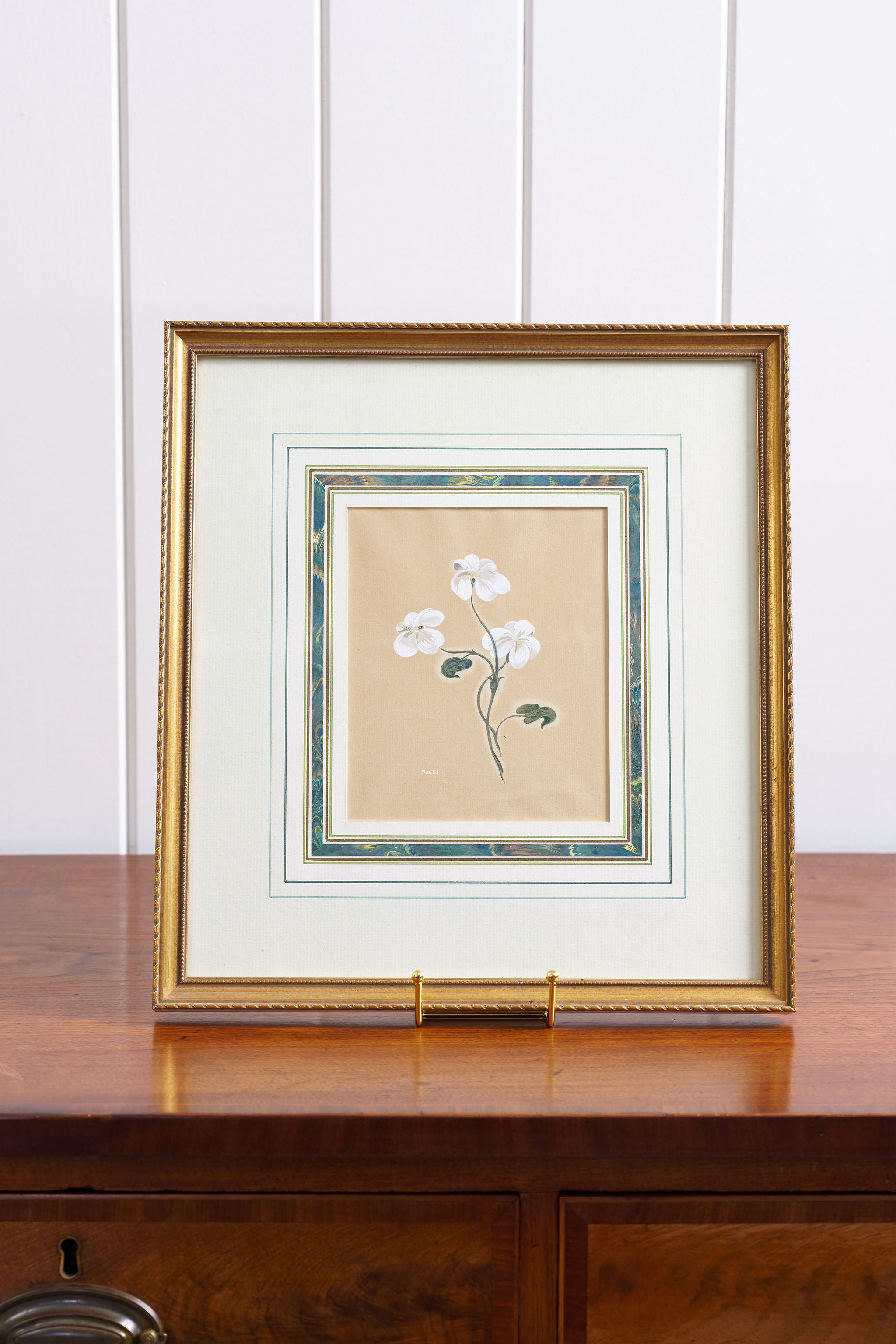 SET of 2 | Hand Painted Florals with Marbled Mats