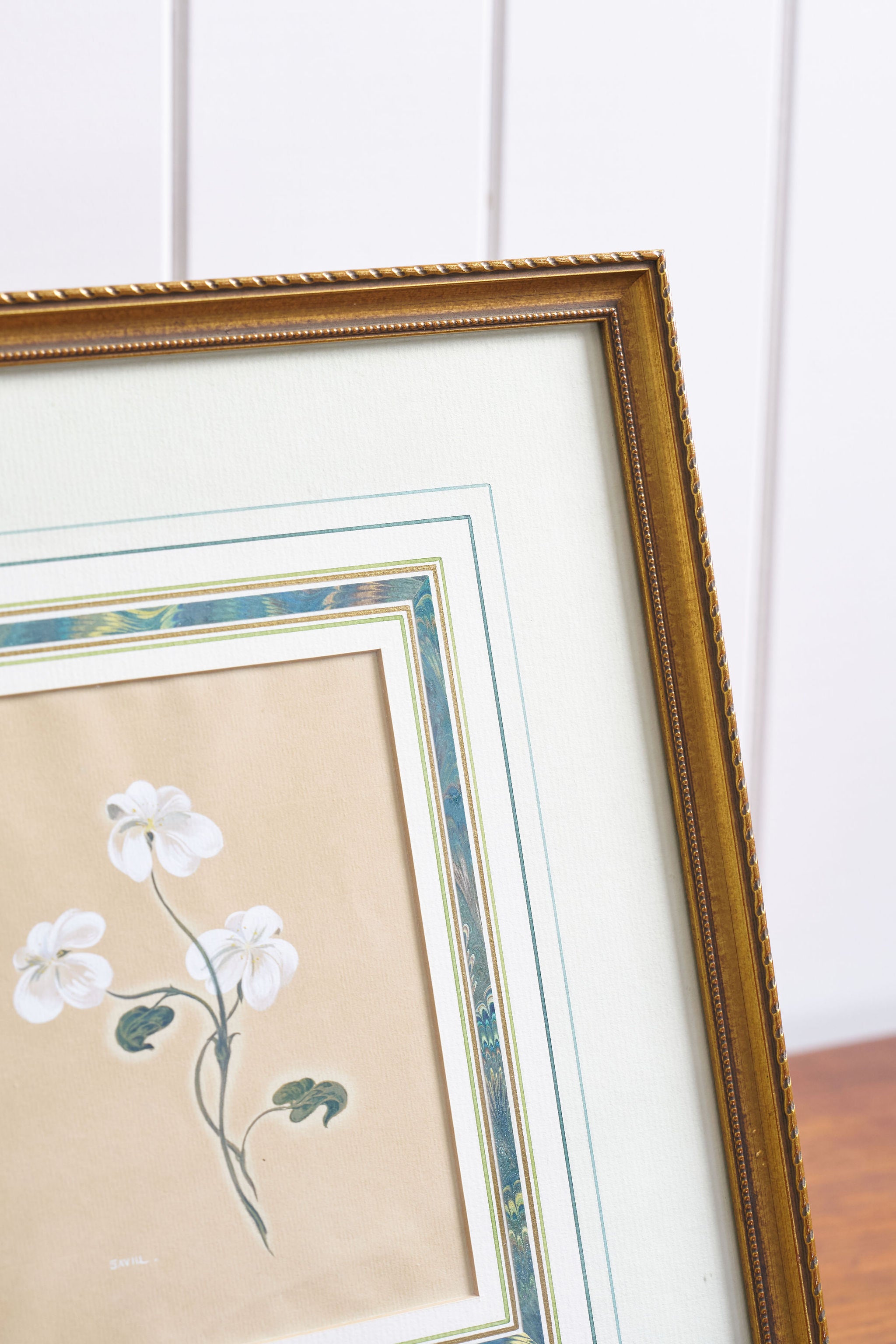 SET of 2 | Hand Painted Florals with Marbled Mats
