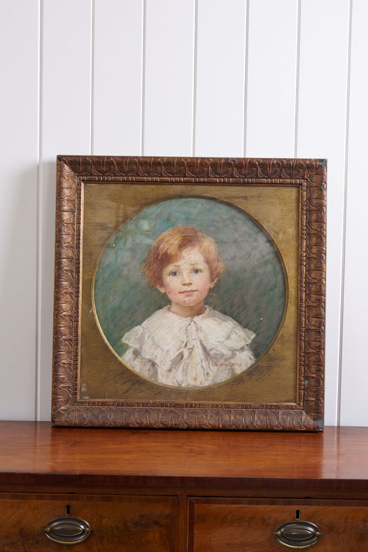 English Pastel on Paper ‘Portrait of a Young Boy’ | Signed by Bethia Mary Clarke 1904 on