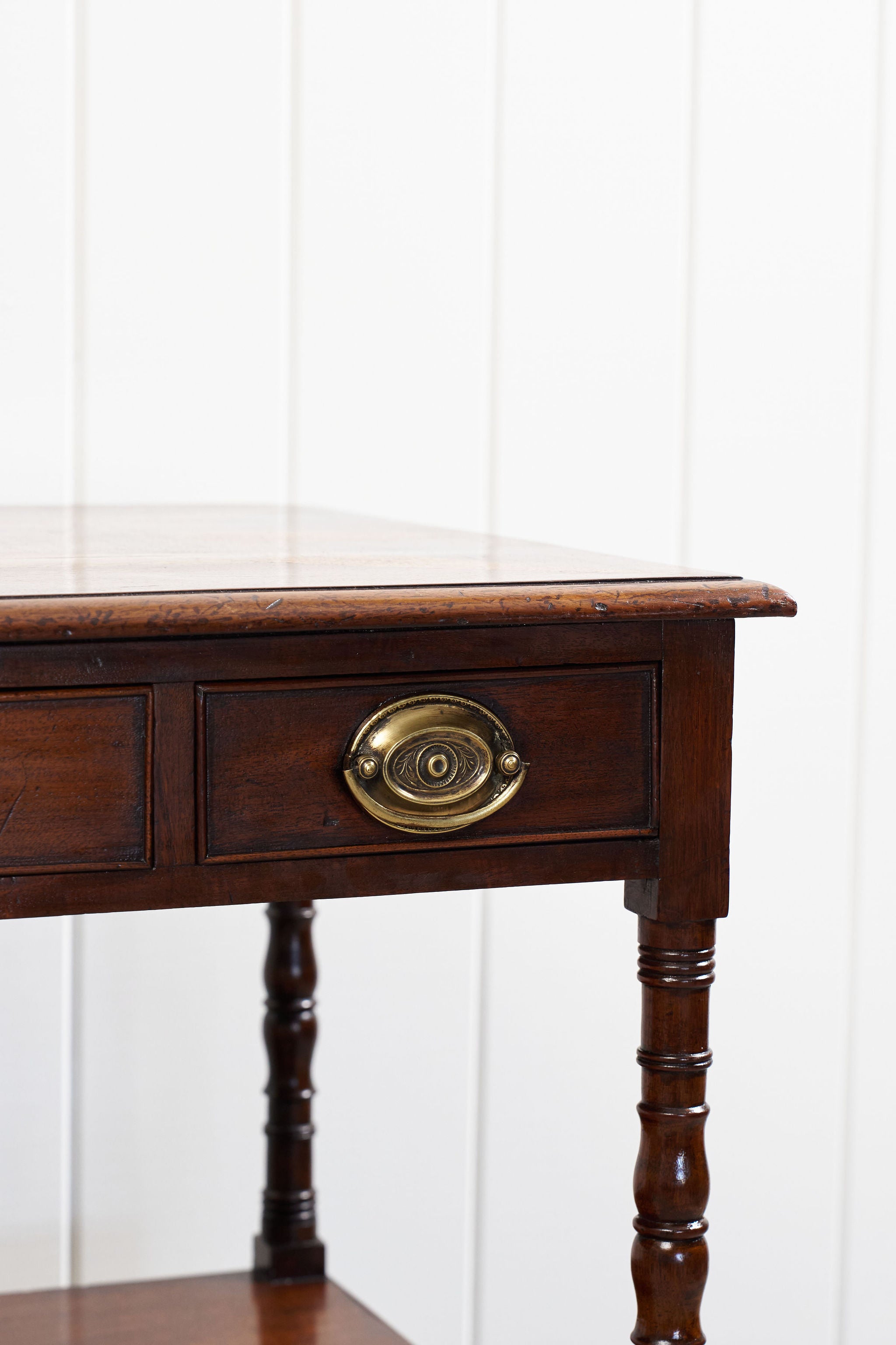 19th-Century English Mahogany + Oak Inlay Two-Tier Server with Drawers