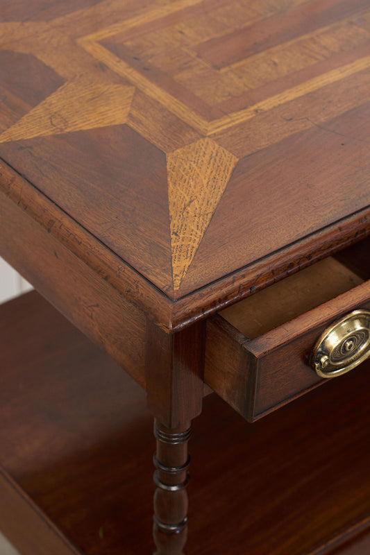 19th-Century English Mahogany + Oak Inlay Two-Tier Server with Drawers