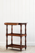 Load image into Gallery viewer, Petite English Three-Tier Victorian Mahogany Trolley/Side Table with Hidden Drawer on Casters (c. 1890)
