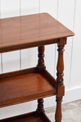 Load image into Gallery viewer, Petite English Three-Tier Victorian Mahogany Trolley/Side Table with Hidden Drawer on Casters (c. 1890)
