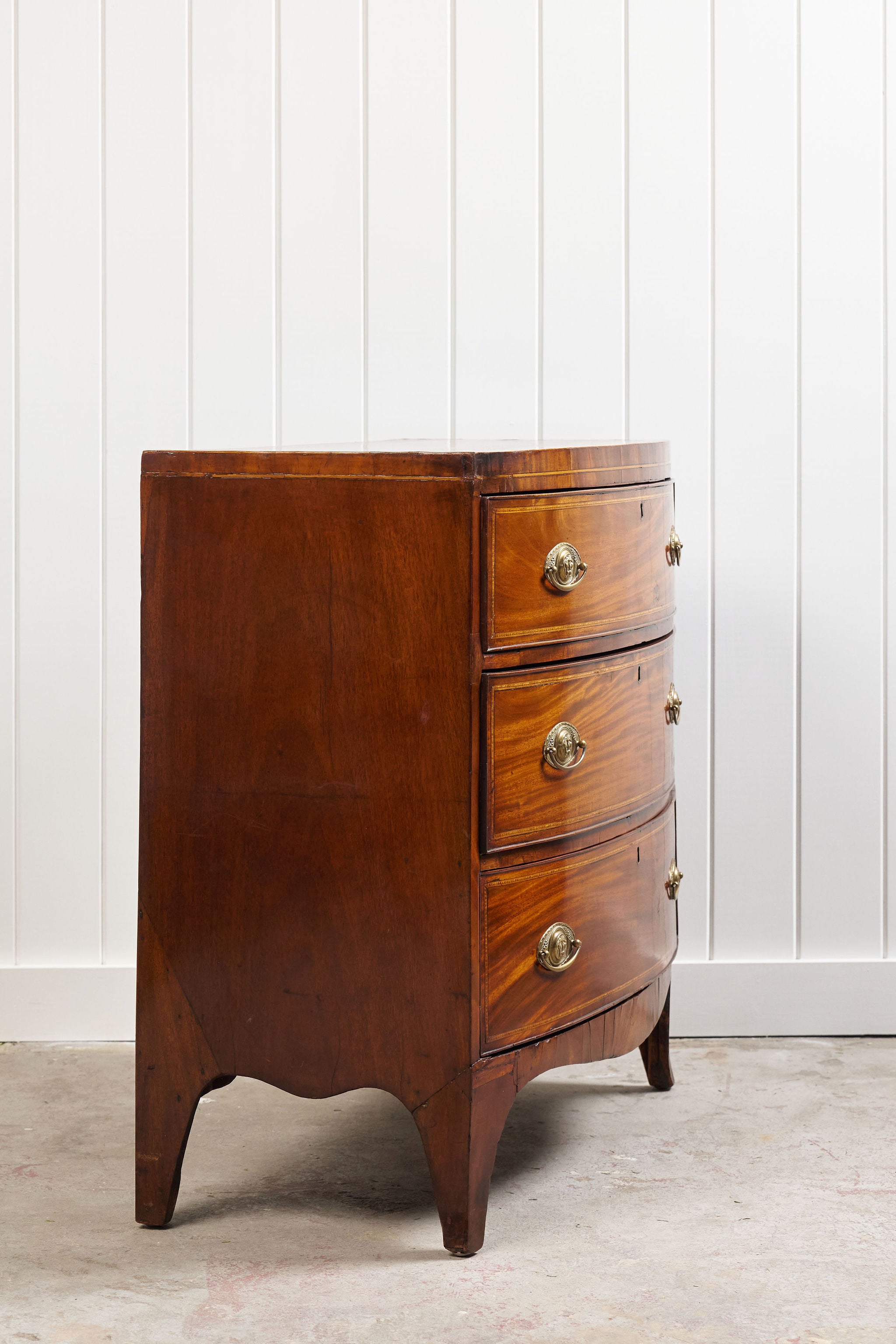 19th Century Inlaid Mahogany Bowfront 3 Drawer Bachelor's Chest