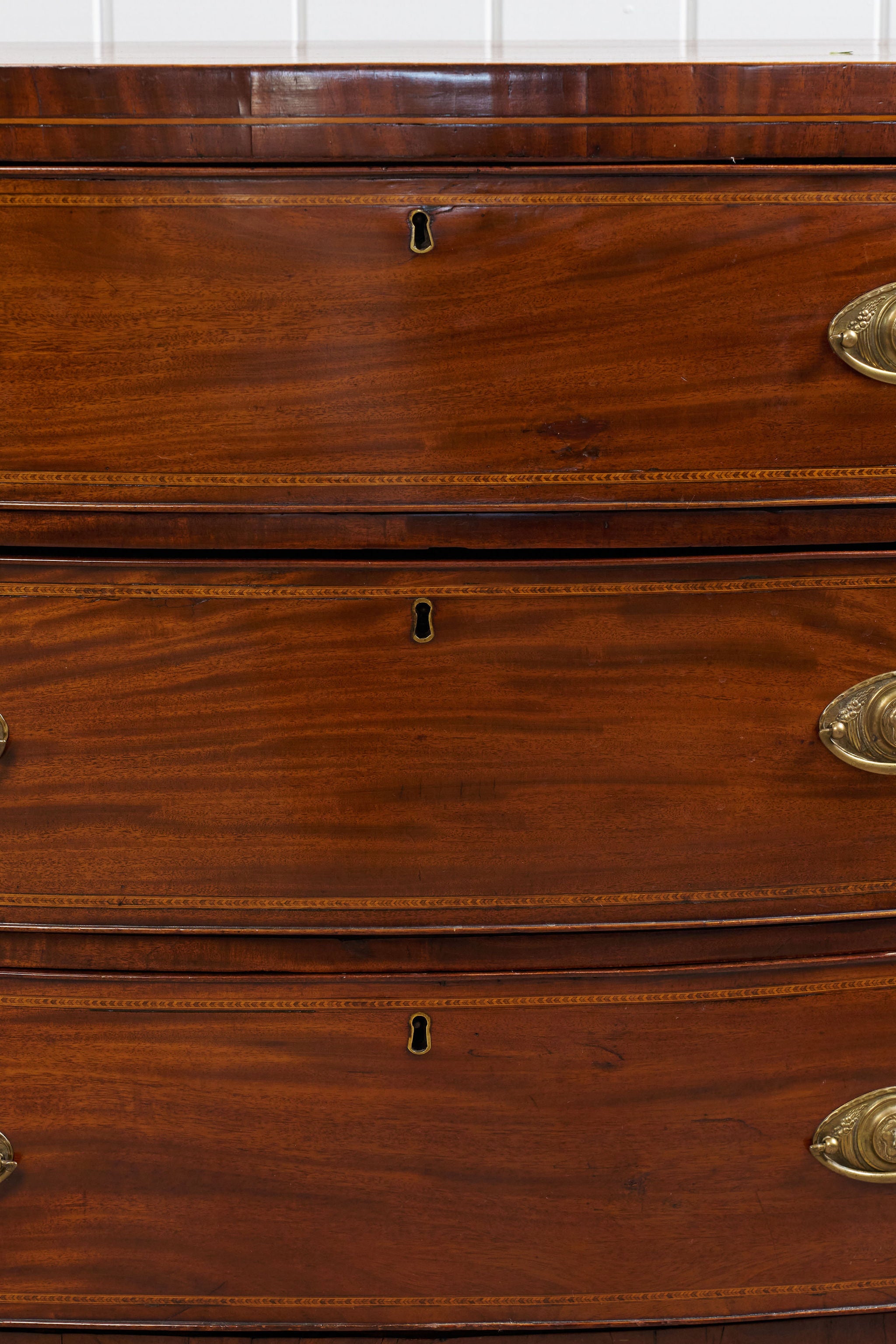 19th Century Inlaid Mahogany Bowfront 3 Drawer Bachelor's Chest