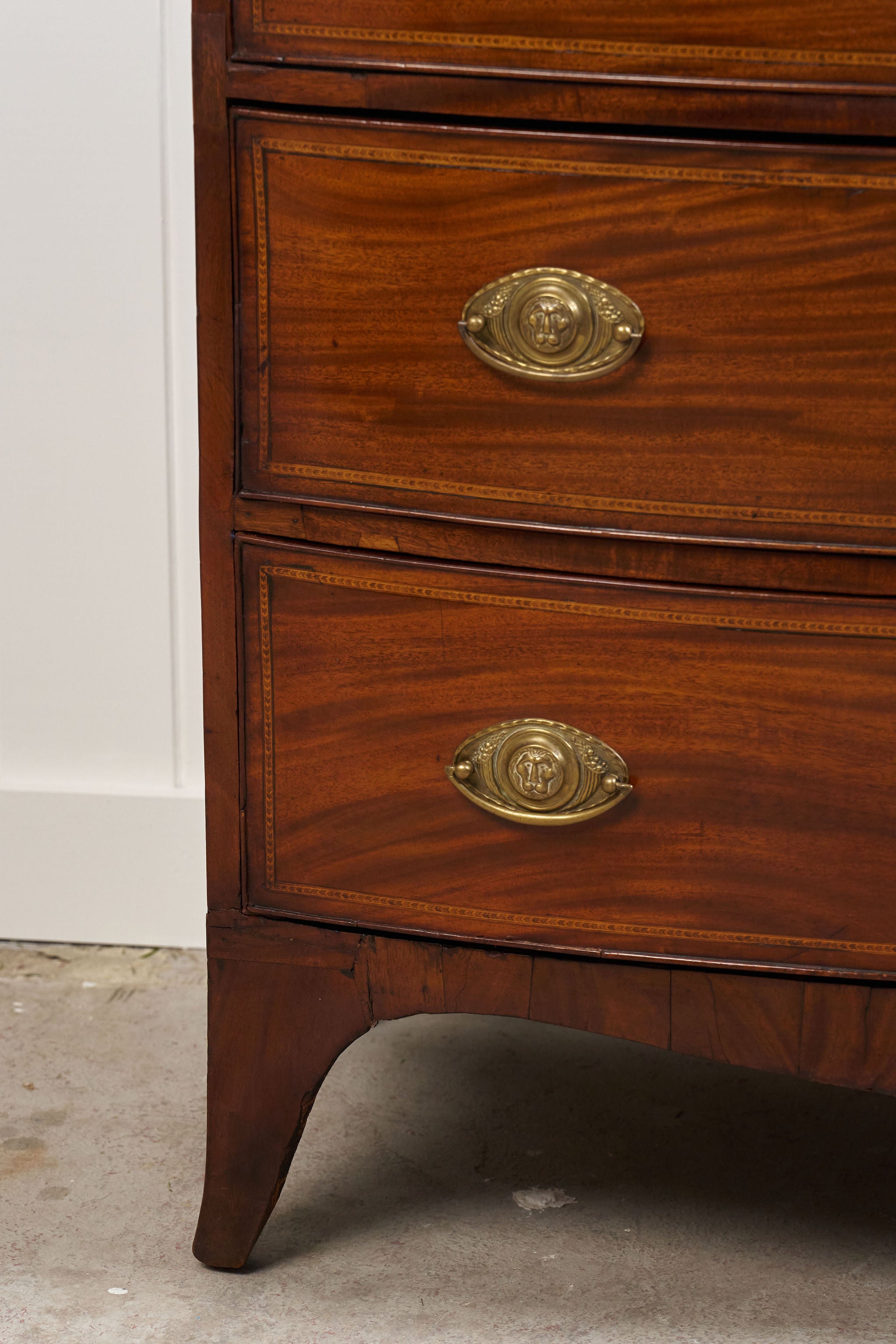 19th Century Inlaid Mahogany Bowfront 3 Drawer Bachelor's Chest