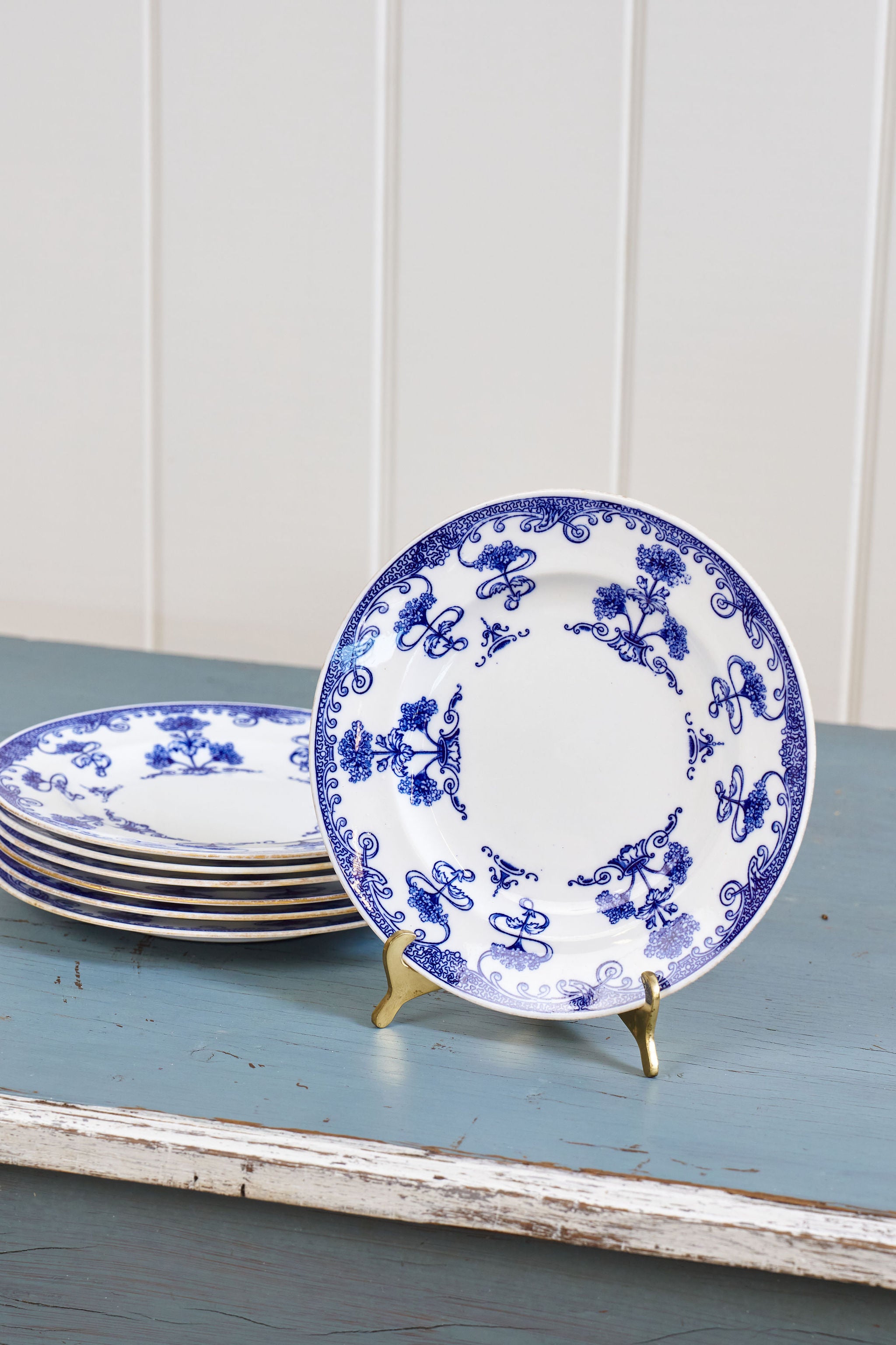 SET of 7 | Antique Burley & Co. Chicago x Copeland Plates in ‘Verbena’ Pattern (c. 1883)