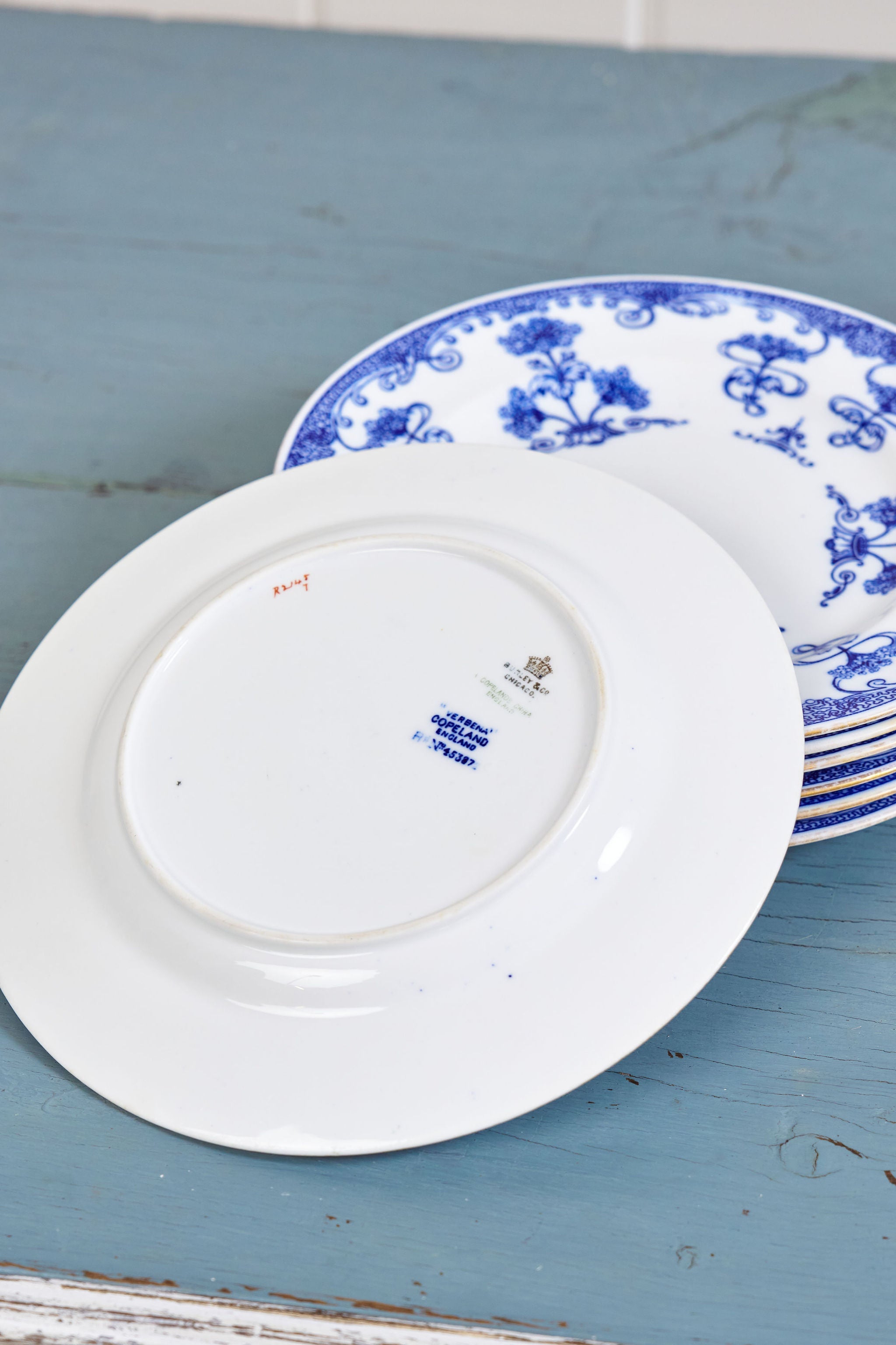 SET of 7 | Antique Burley & Co. Chicago x Copeland Plates in ‘Verbena’ Pattern (c. 1883)