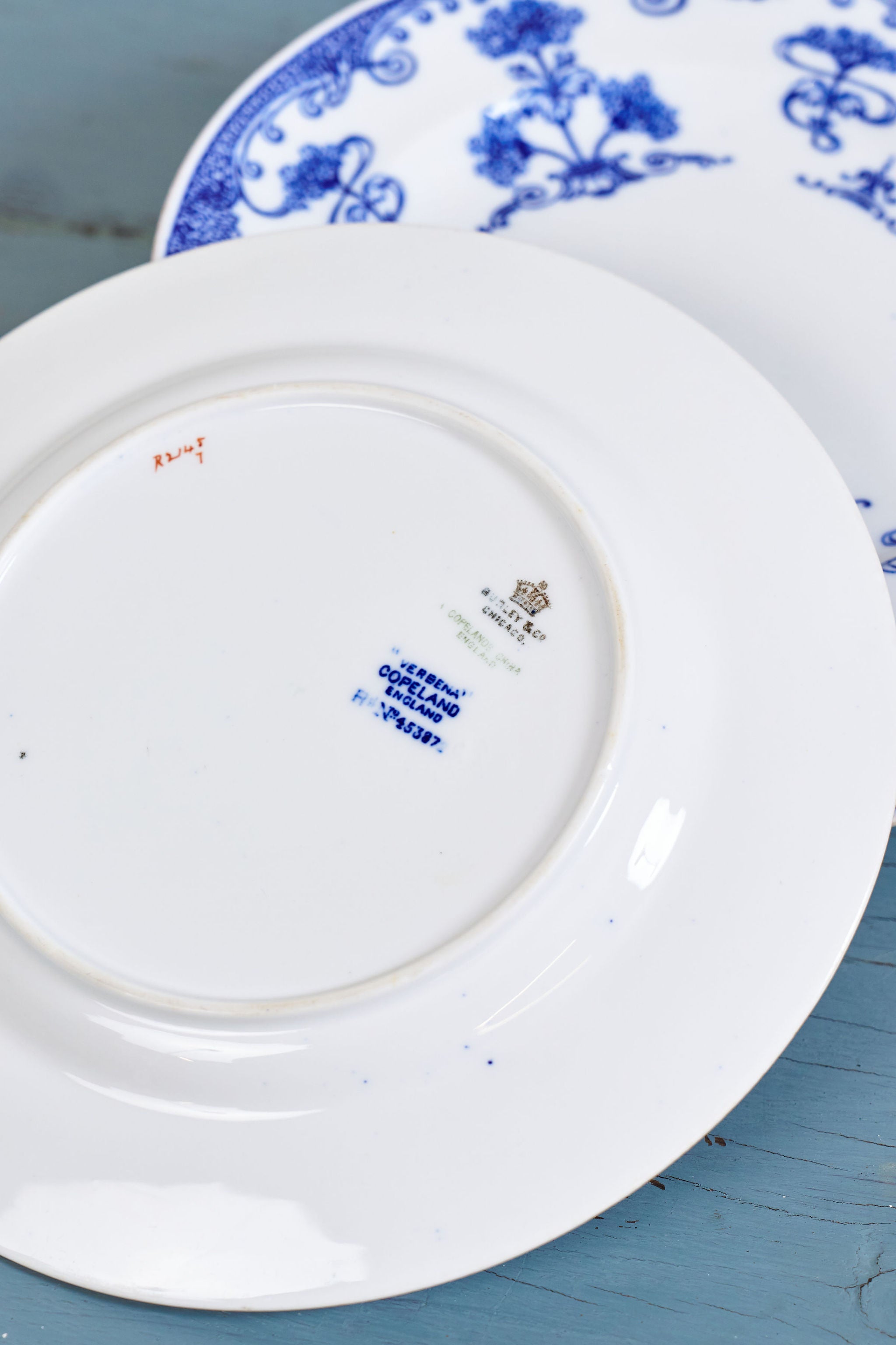SET of 7 | Antique Burley & Co. Chicago x Copeland Plates in ‘Verbena’ Pattern (c. 1883)
