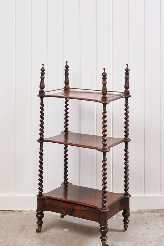 William IV Early 19th Century Rosewood Three-Tier Whatnot with Brass Gallery