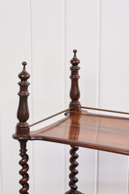 William IV Early 19th Century Rosewood Three-Tier Whatnot with Brass Gallery