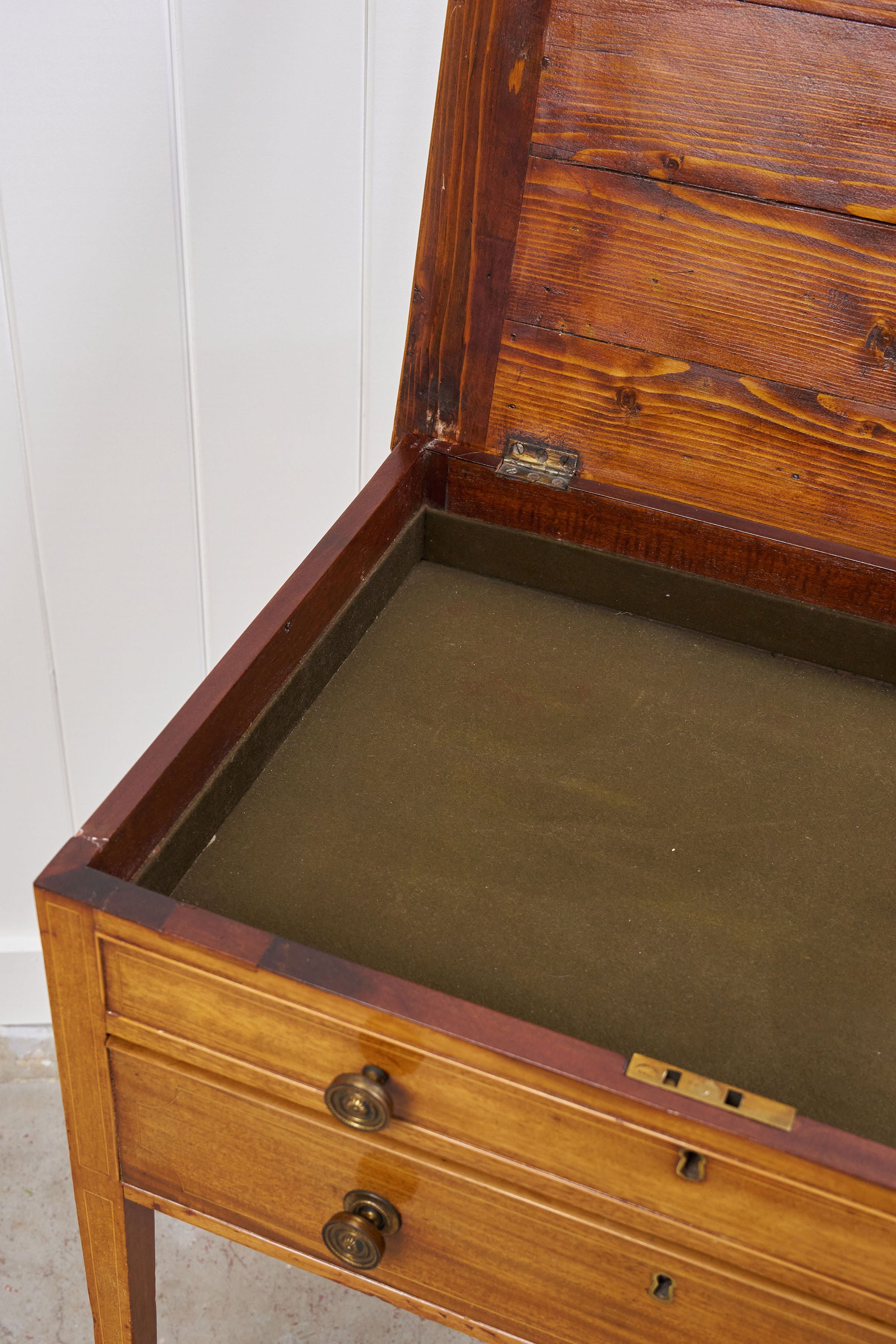 19th Century Blonde Oak Lift-Top Desk with Green Leather Top