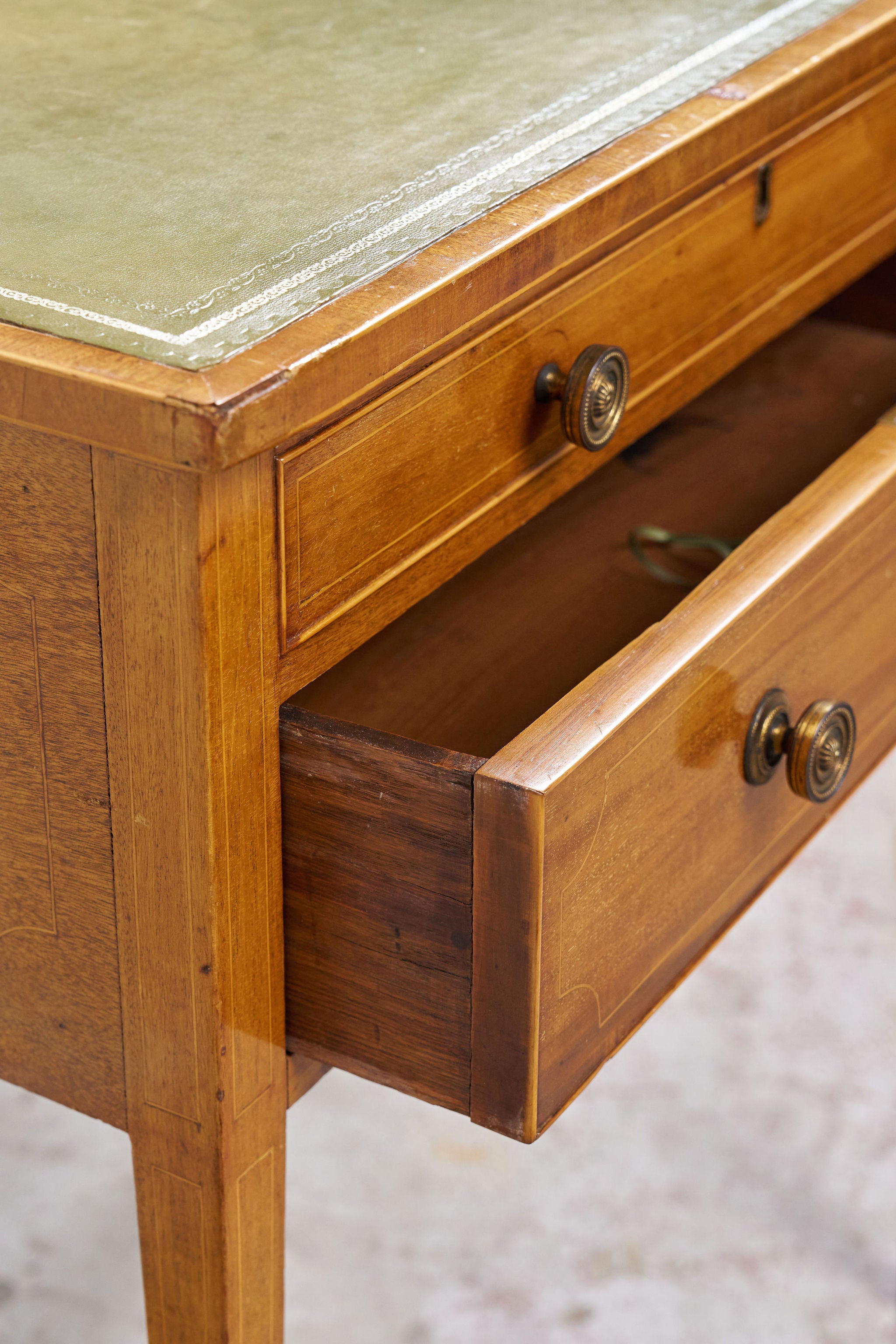 19th Century Blonde Oak Lift-Top Desk with Green Leather Top