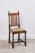 Load image into Gallery viewer, Antique English Oak Barley Twist Chair with Tapestry Seat
