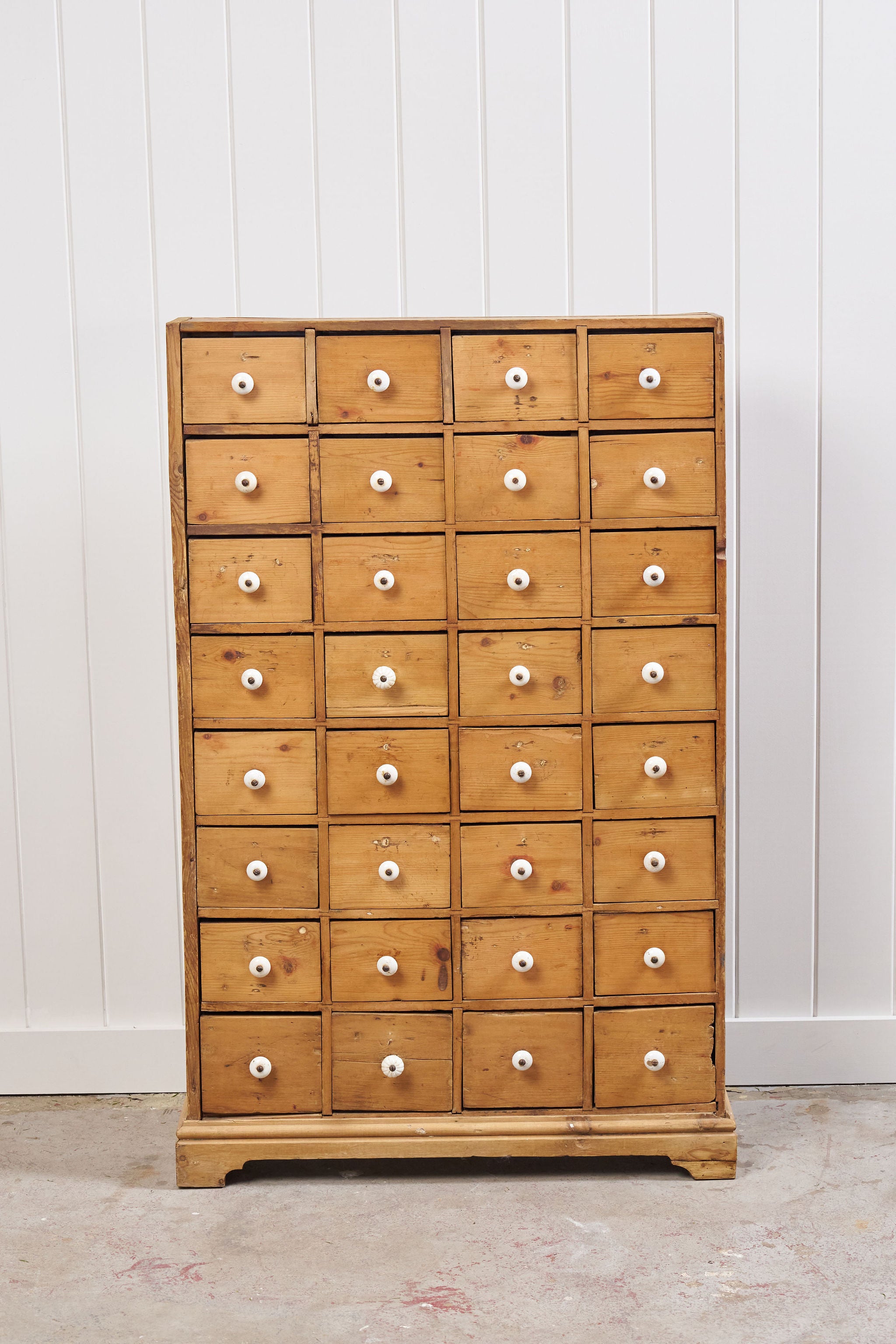 Antique English Pine Apothecary Cabinet with 32 Drawers (c. 1860)