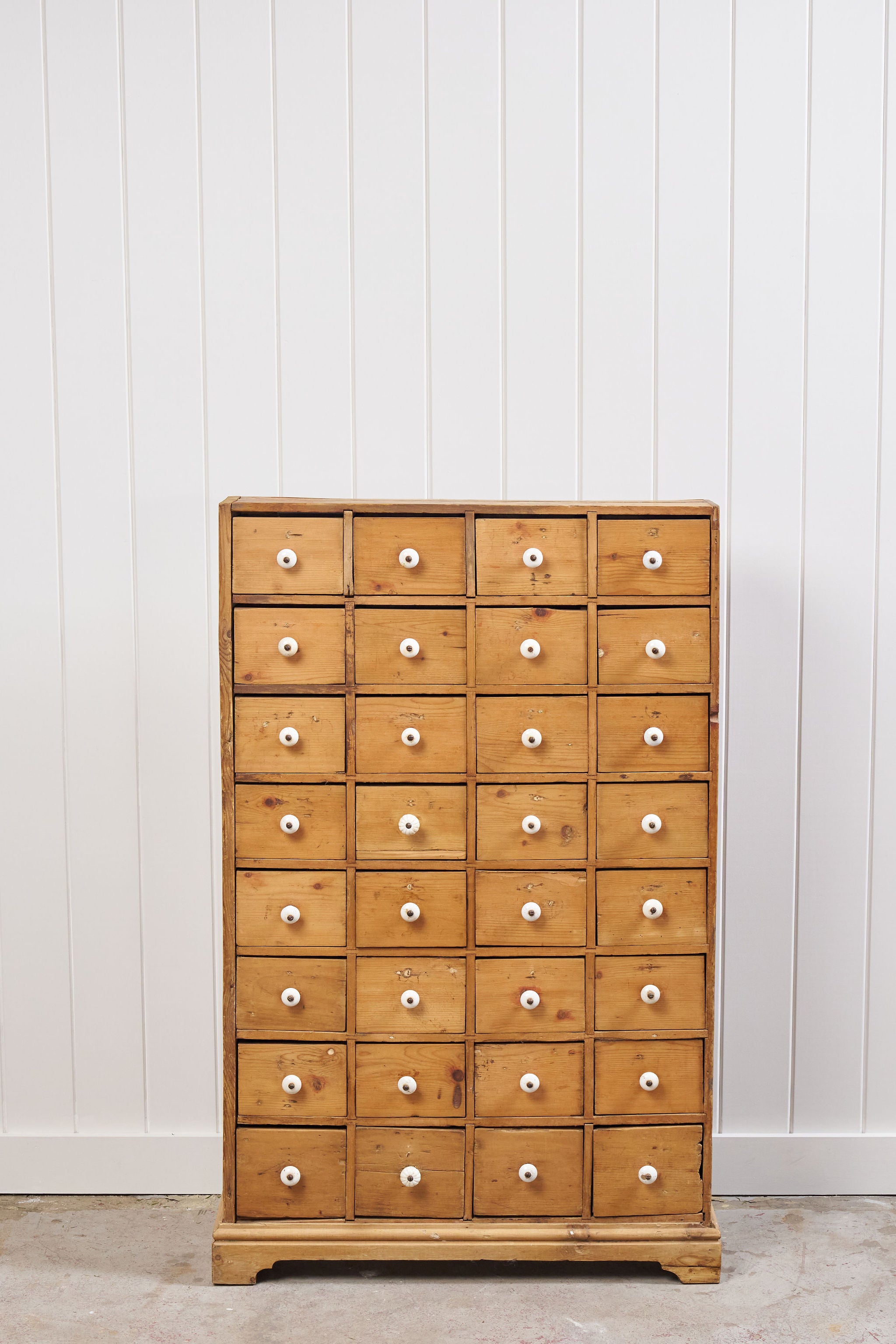 Antique English Pine Apothecary Cabinet with 32 Drawers (c. 1860)
