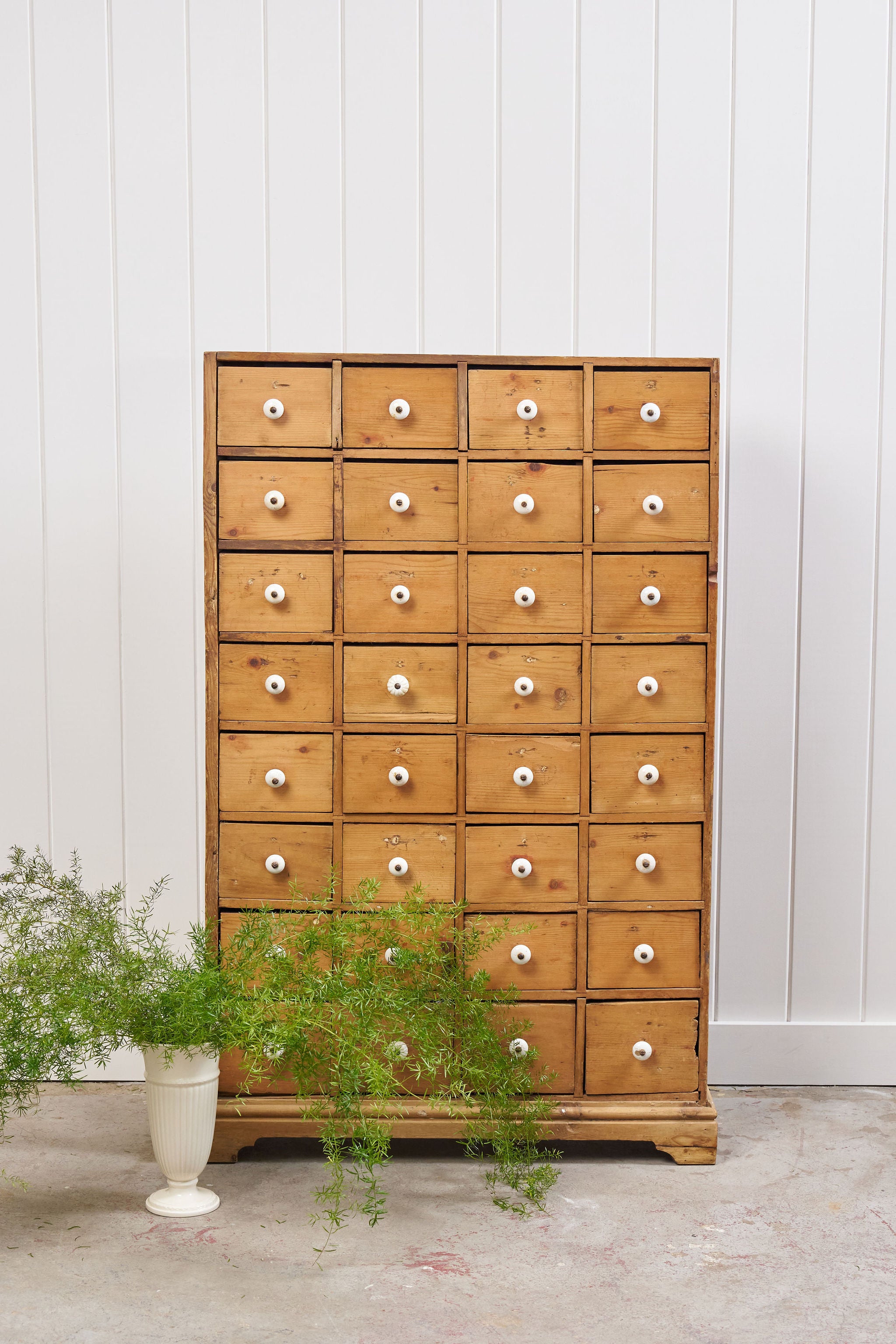 Antique English Pine Apothecary Cabinet with 32 Drawers (c. 1860)