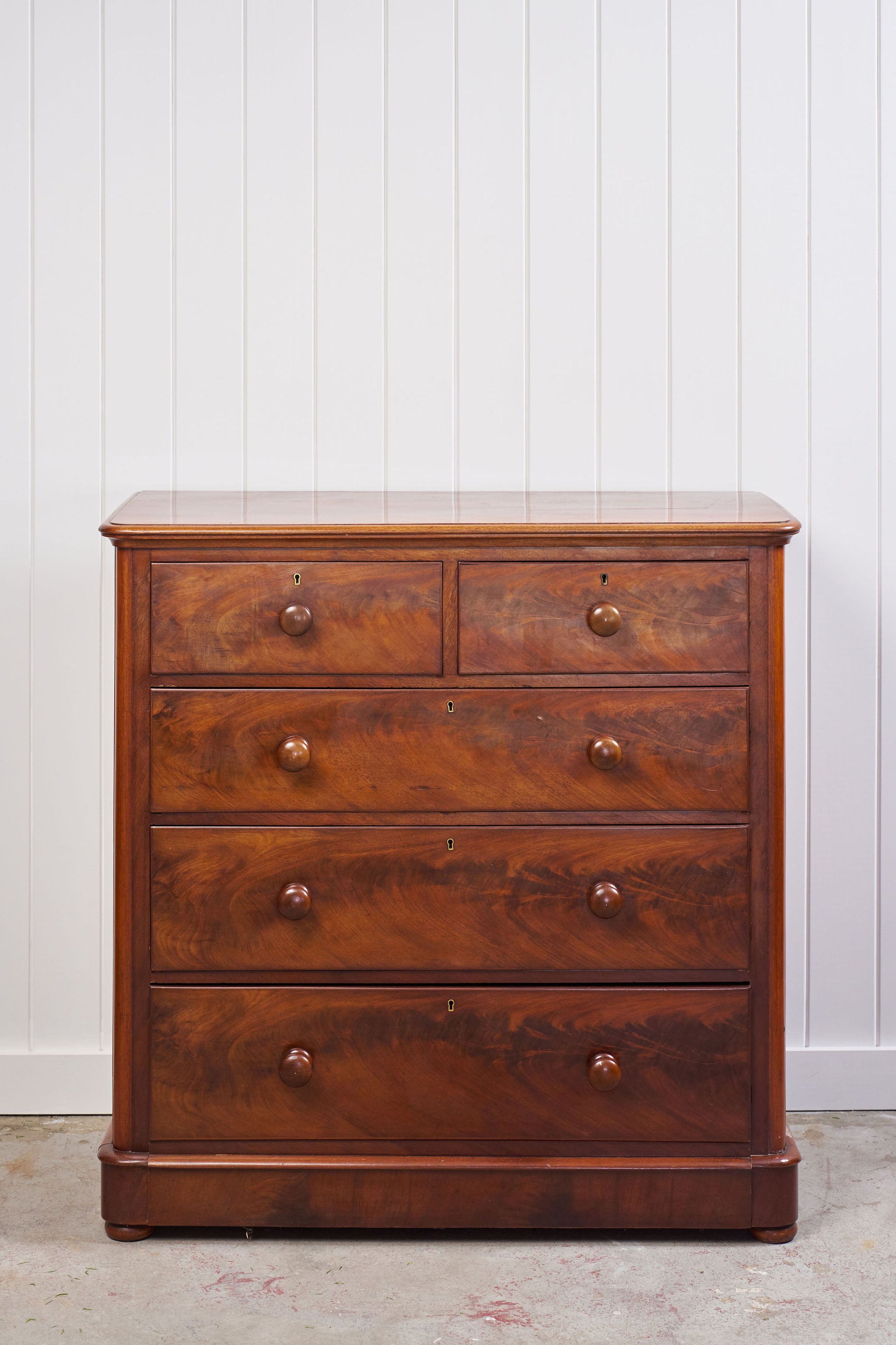 19th Century Flamed Mahogany Two Over Three Chest