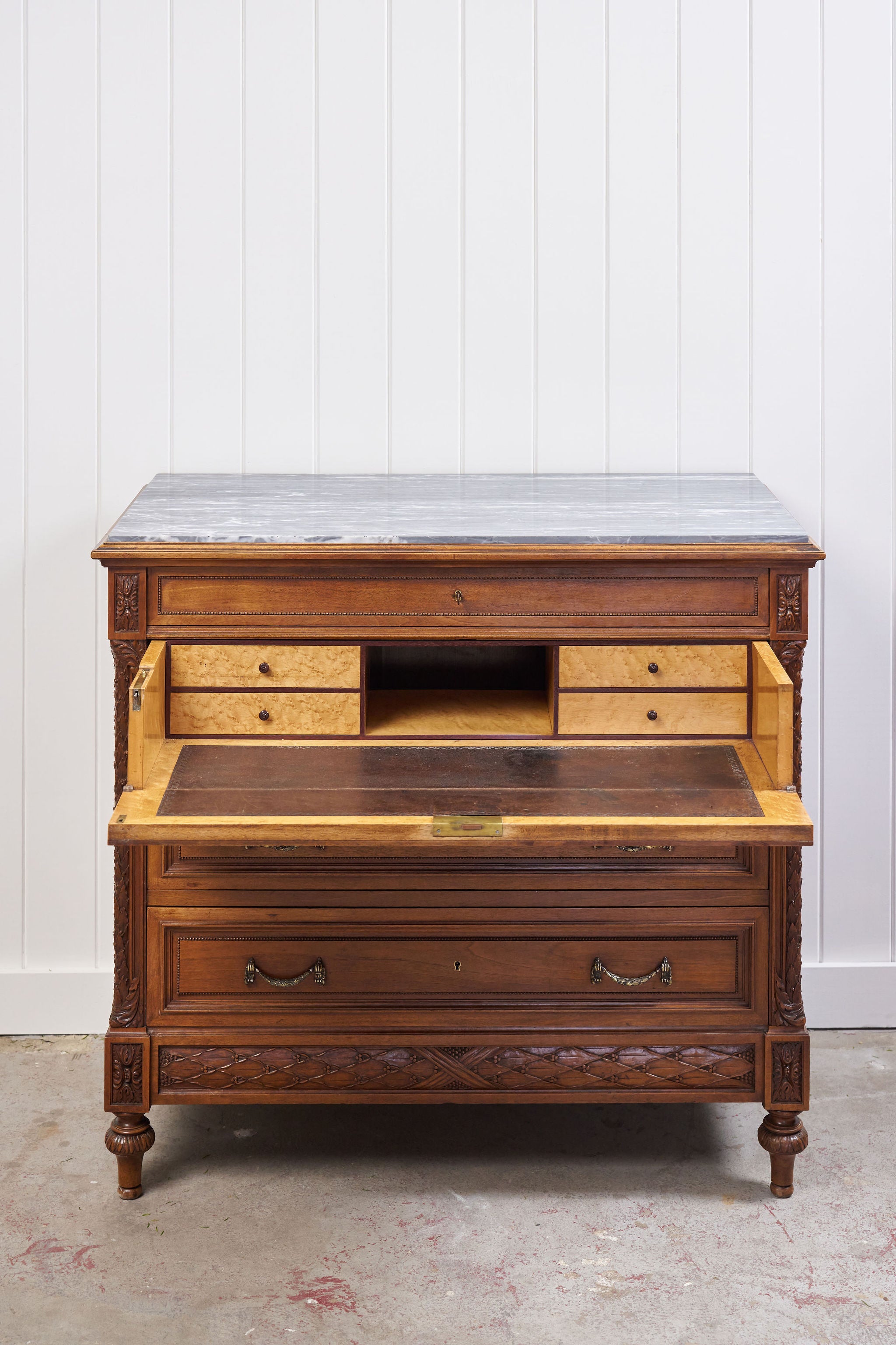19th Century French Secretary with Marble Top by CH Jeanselme