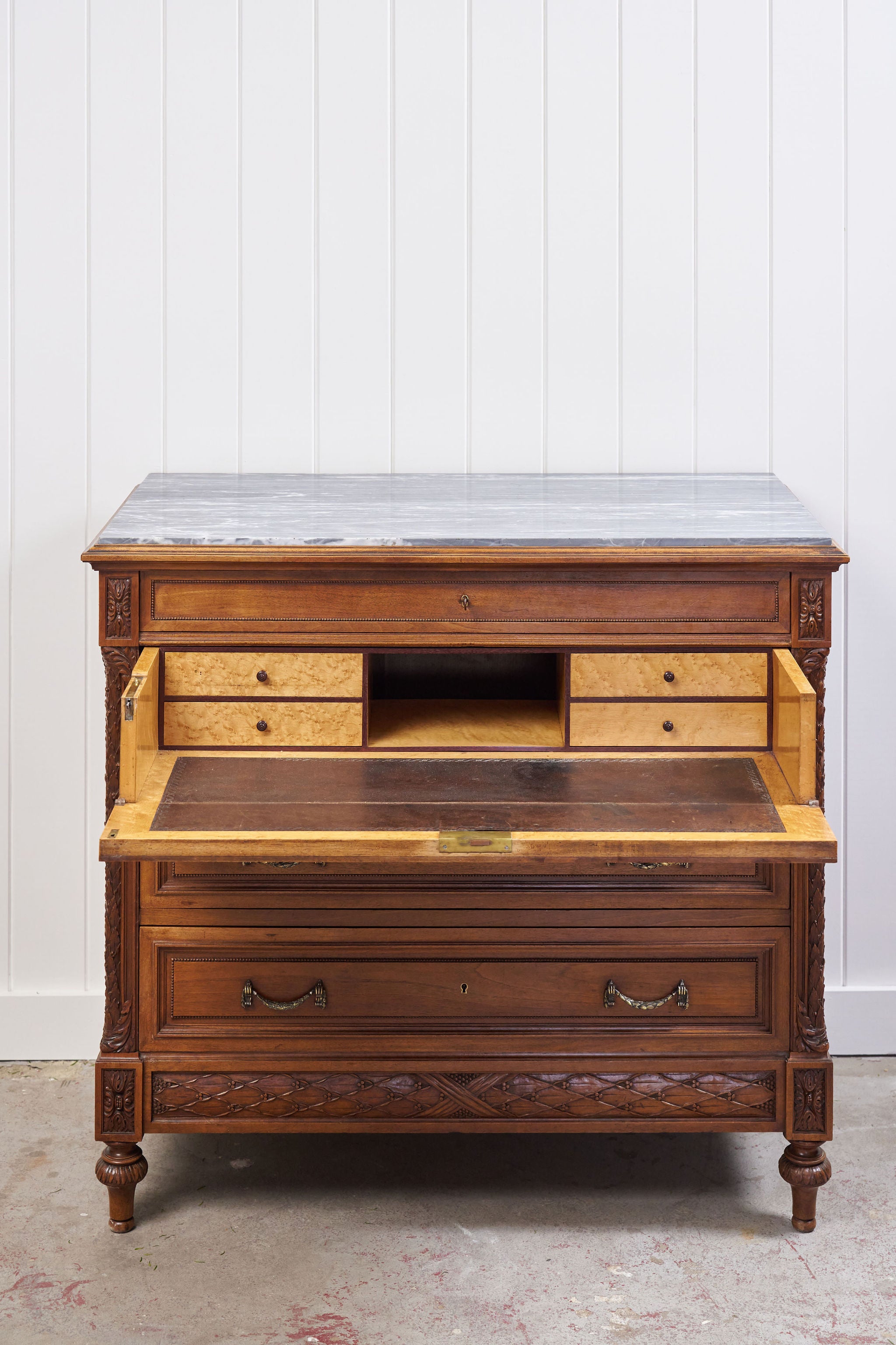 19th Century French Secretary with Marble Top by CH Jeanselme