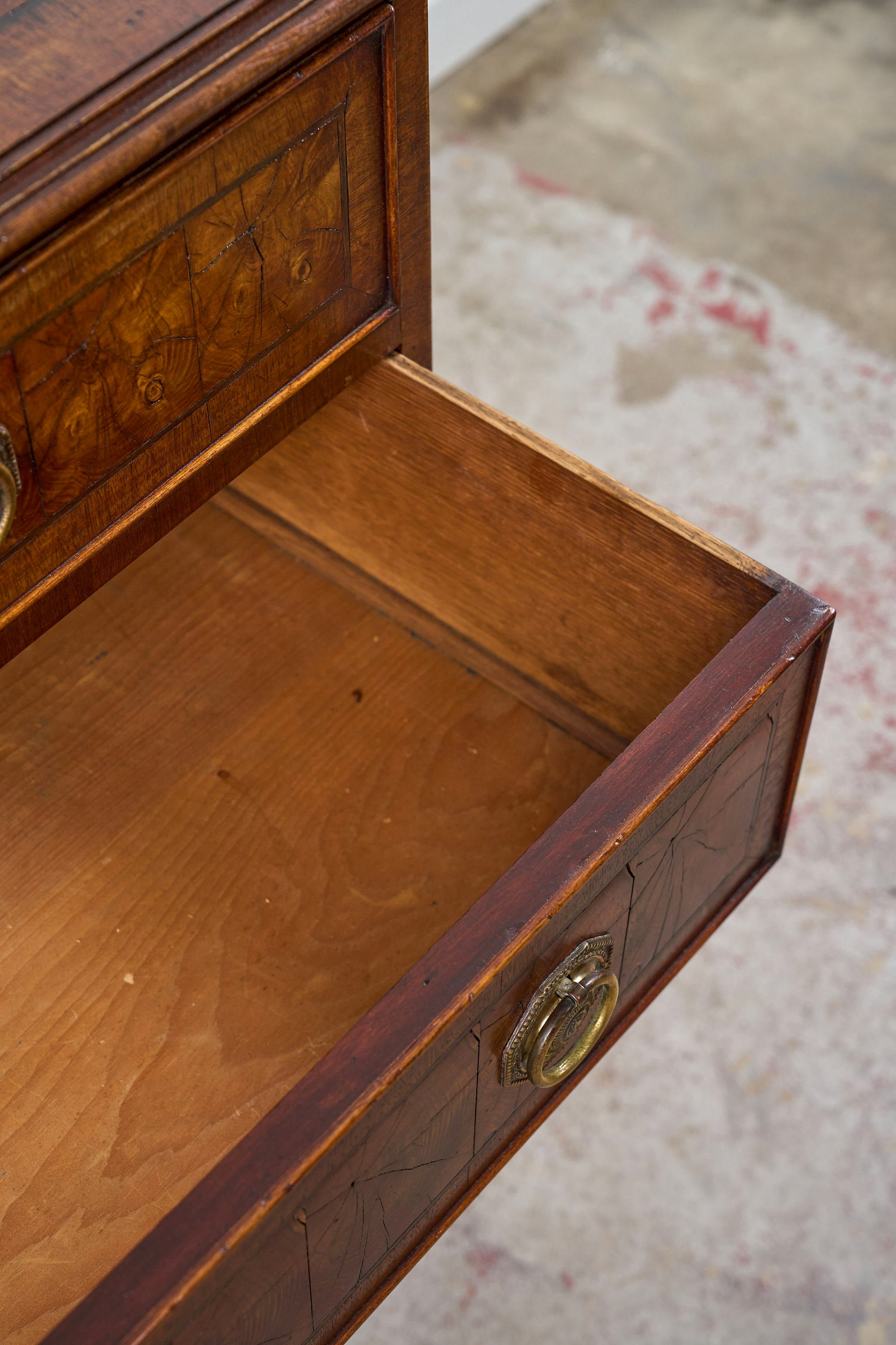 18th Century Large English Oyster Cut Chest of Drawers on Bracket Feet