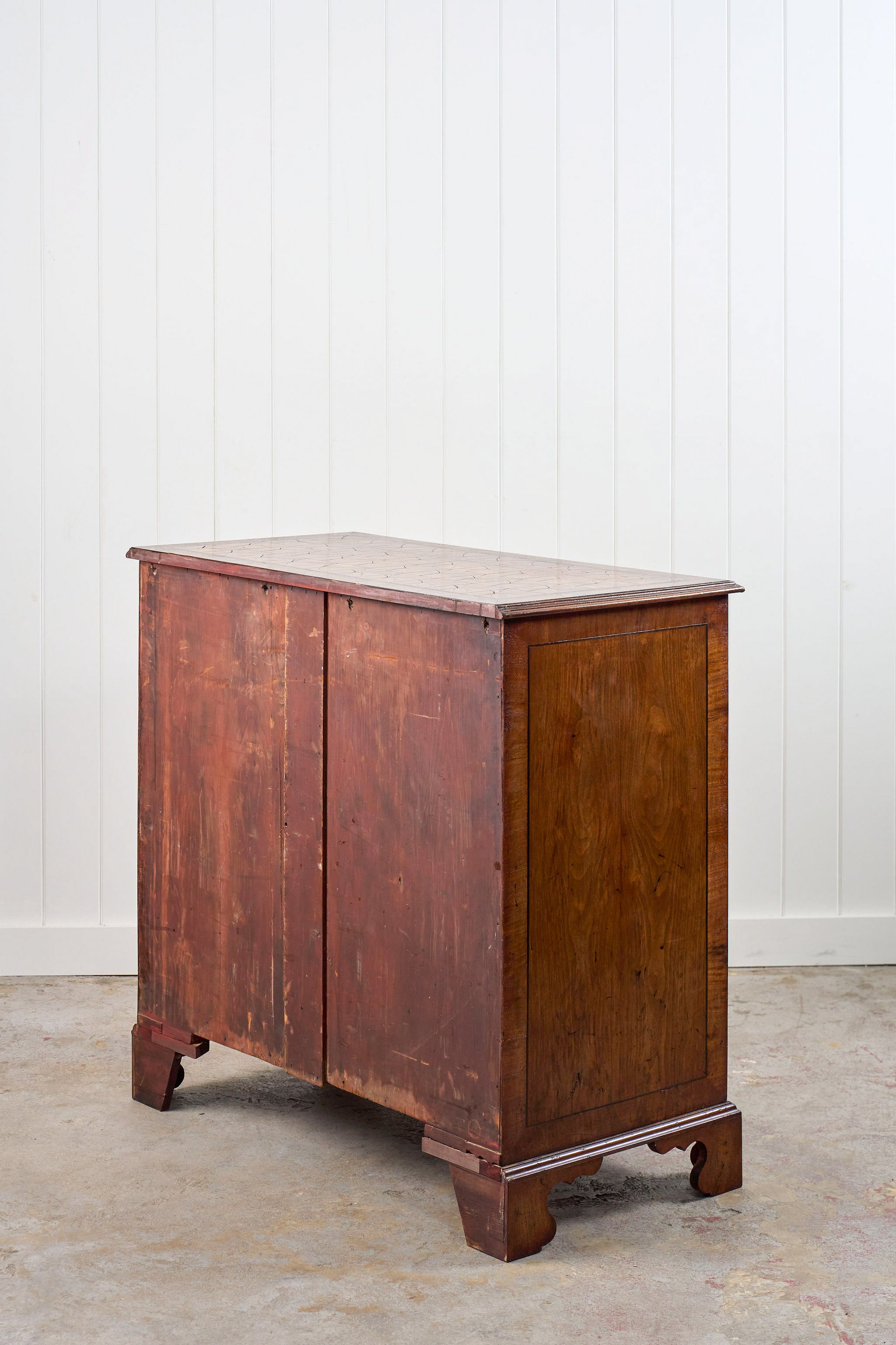 18th Century Large English Oyster Cut Chest of Drawers on Bracket Feet