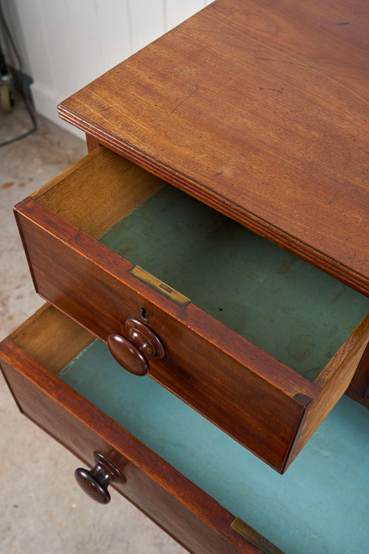 Thin English Mahogany Chest with Original Wooden Knobs + Feet (c. 1825)