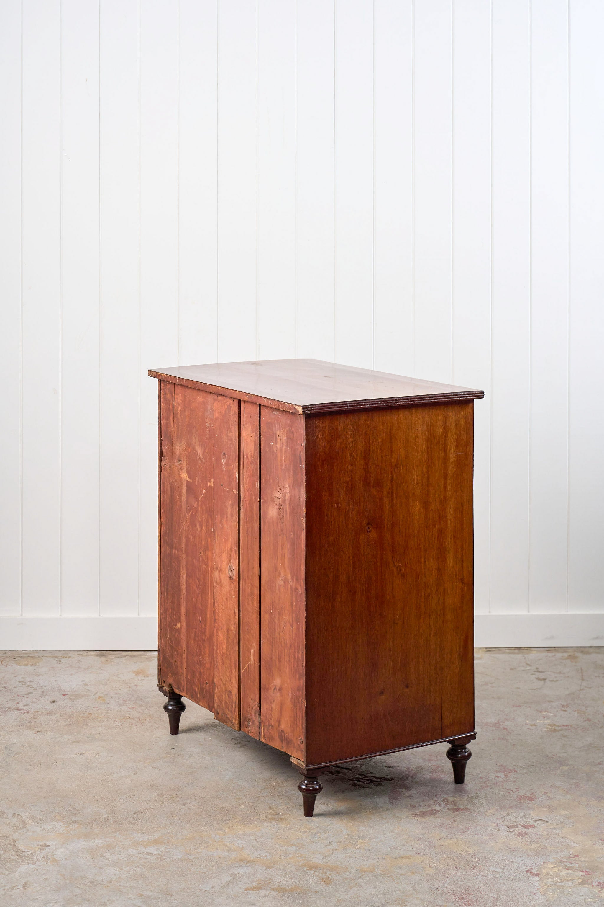 Thin English Mahogany Chest with Original Wooden Knobs + Feet (c. 1825)