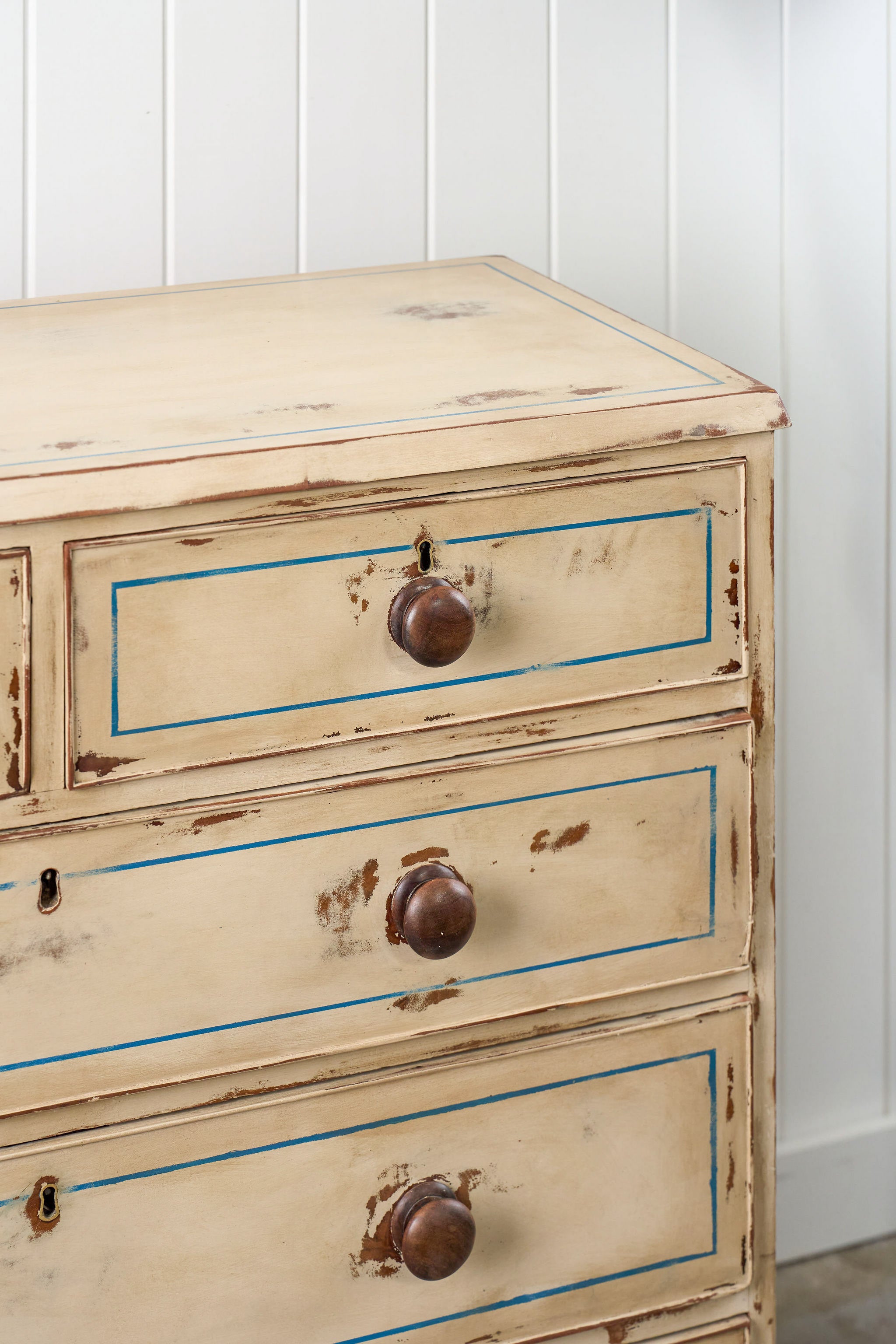 19th Century Victorian Two Over Three Painted Pine Chest with Blue Accents