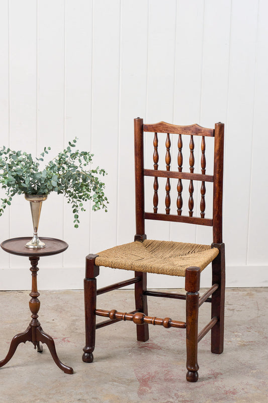 English Oak Spindle Back Chair with Rush Seat