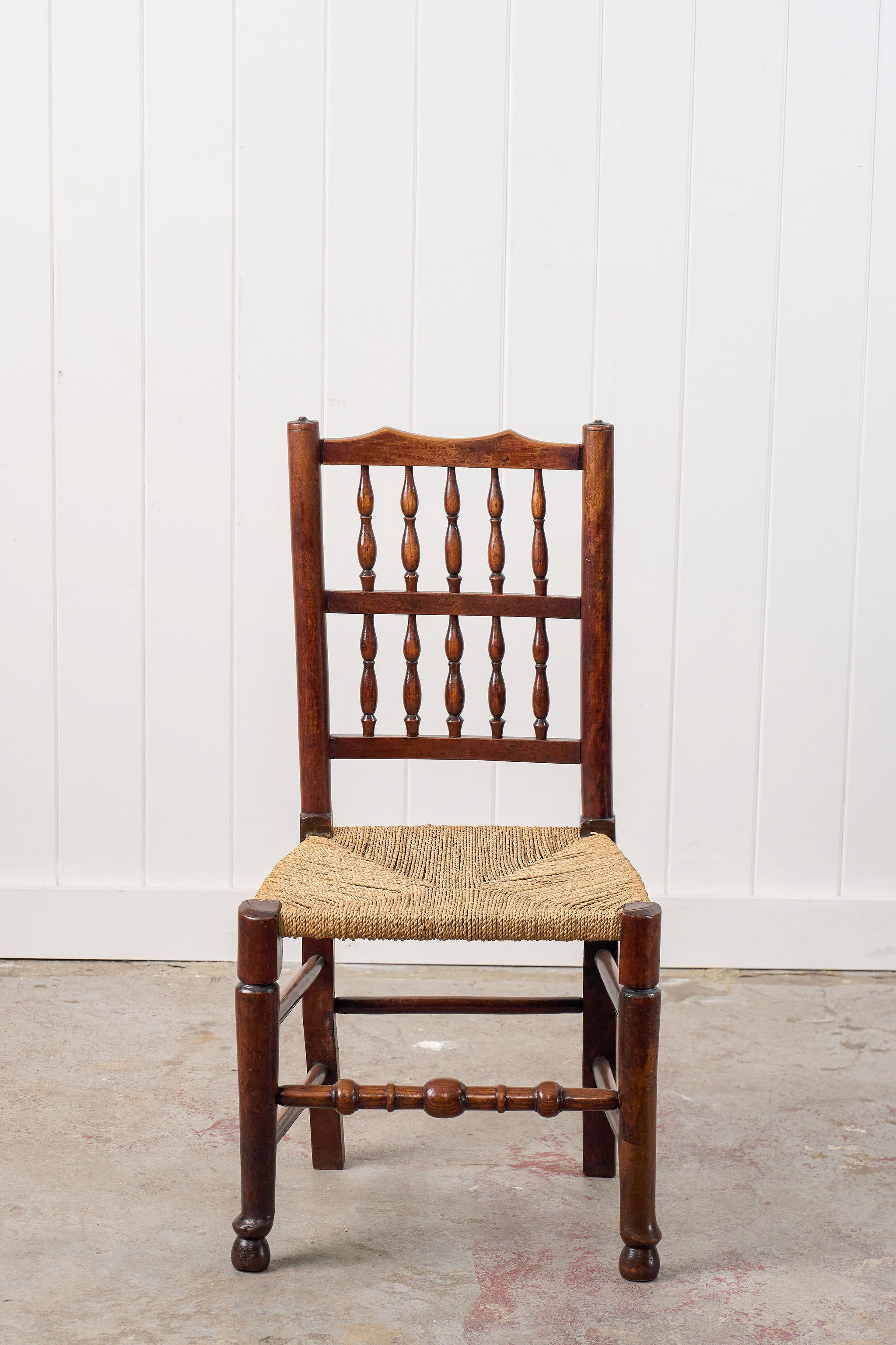 English Oak Spindle Back Chair with Rush Seat