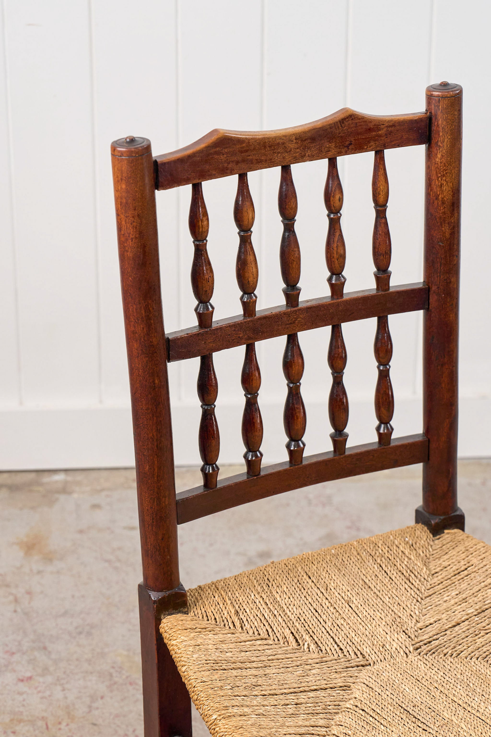 English Oak Spindle Back Chair with Rush Seat