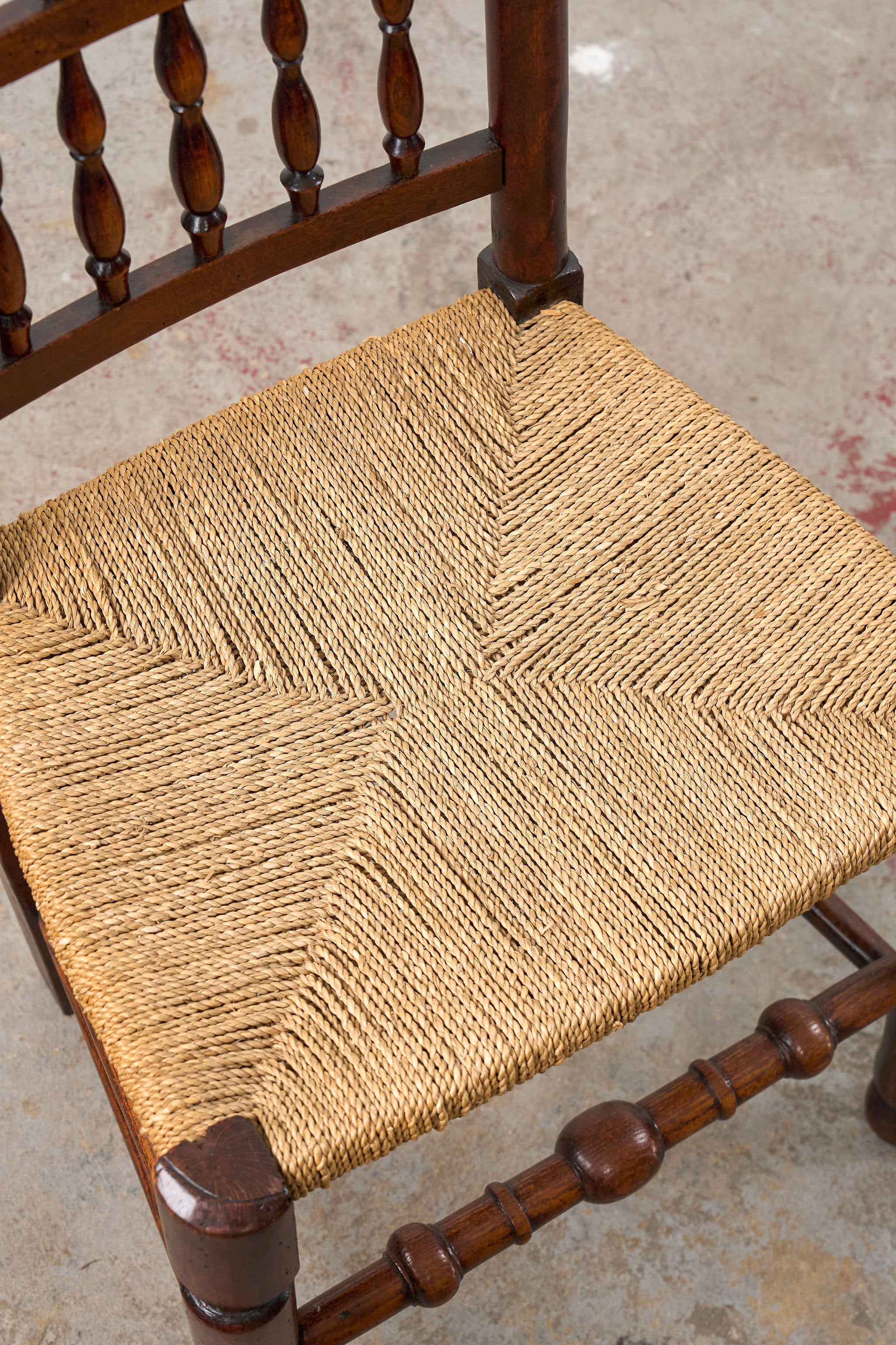 English Oak Spindle Back Chair with Rush Seat