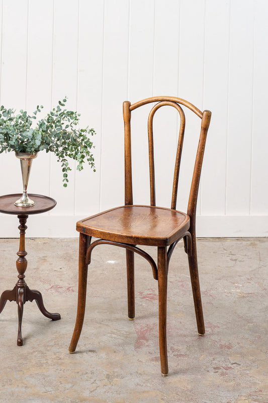 Vintage Bentwood Bistro Chair with Floral Carved Seat