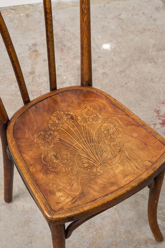 Vintage Bentwood Bistro Chair with Floral Carved Seat